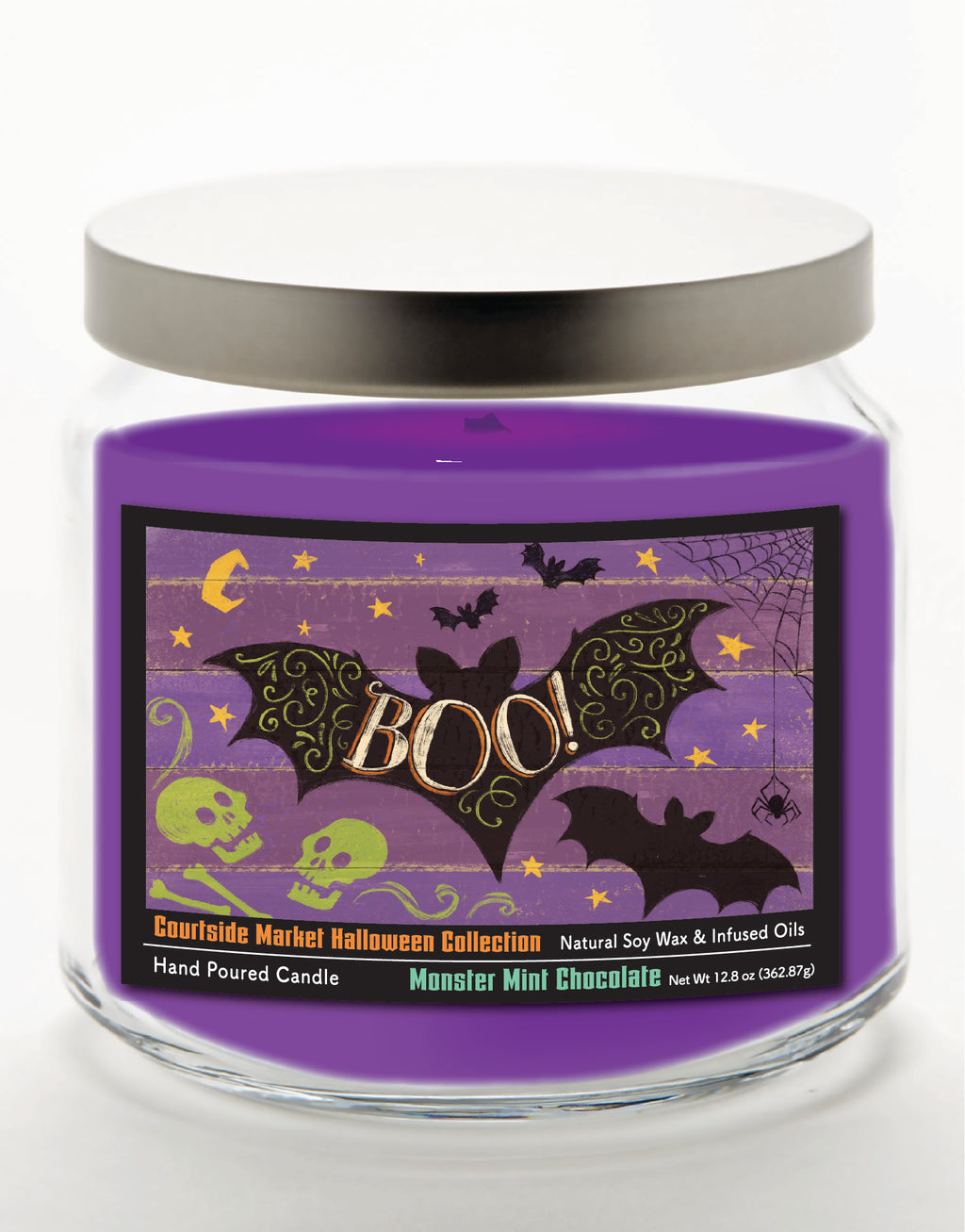 Fright Night VI - Monster Mint Chocolate 14 oz Candle Glass Jar with Brushed Silver Metal Lid