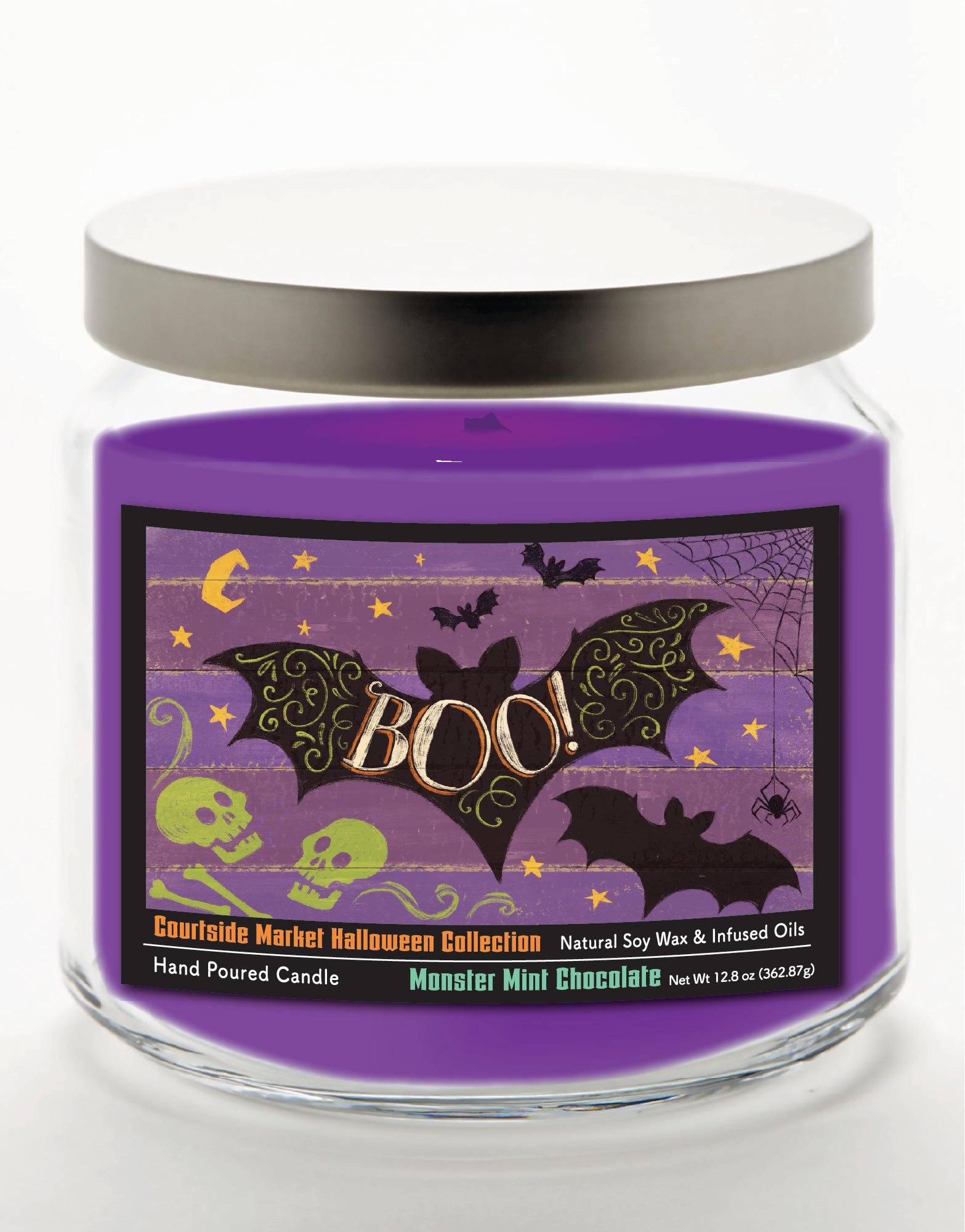Fright Night VI - Monster Mint Chocolate 14 oz Candle Glass Jar with Brushed Silver Metal Lid