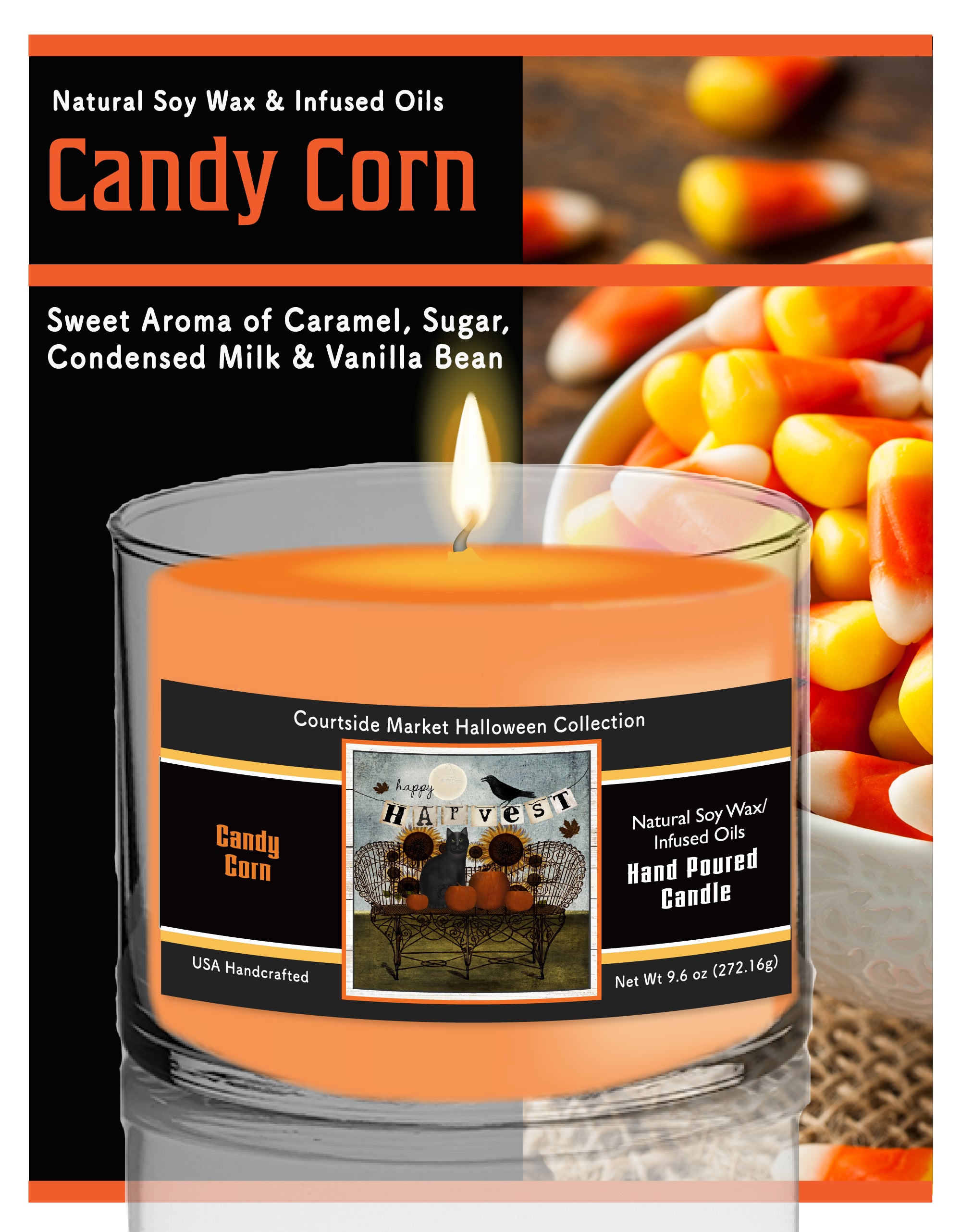 The Harvest - Candy Corn 9.6 oz Soy Wax Candle in Glass Jar