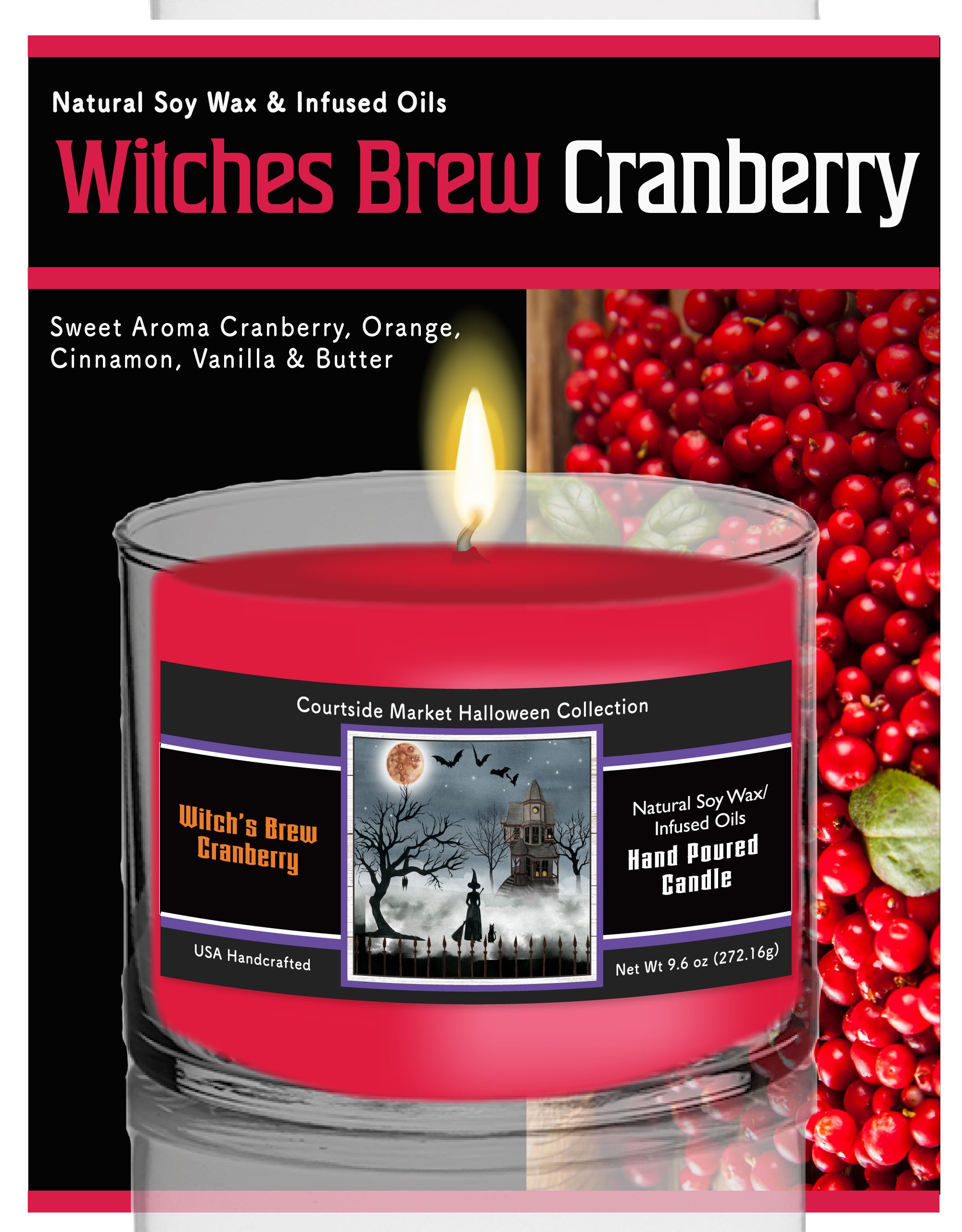Harvest Moon I - Witches Brew Cranberry 9.6 oz Soy Wax Candle in Glass Jar