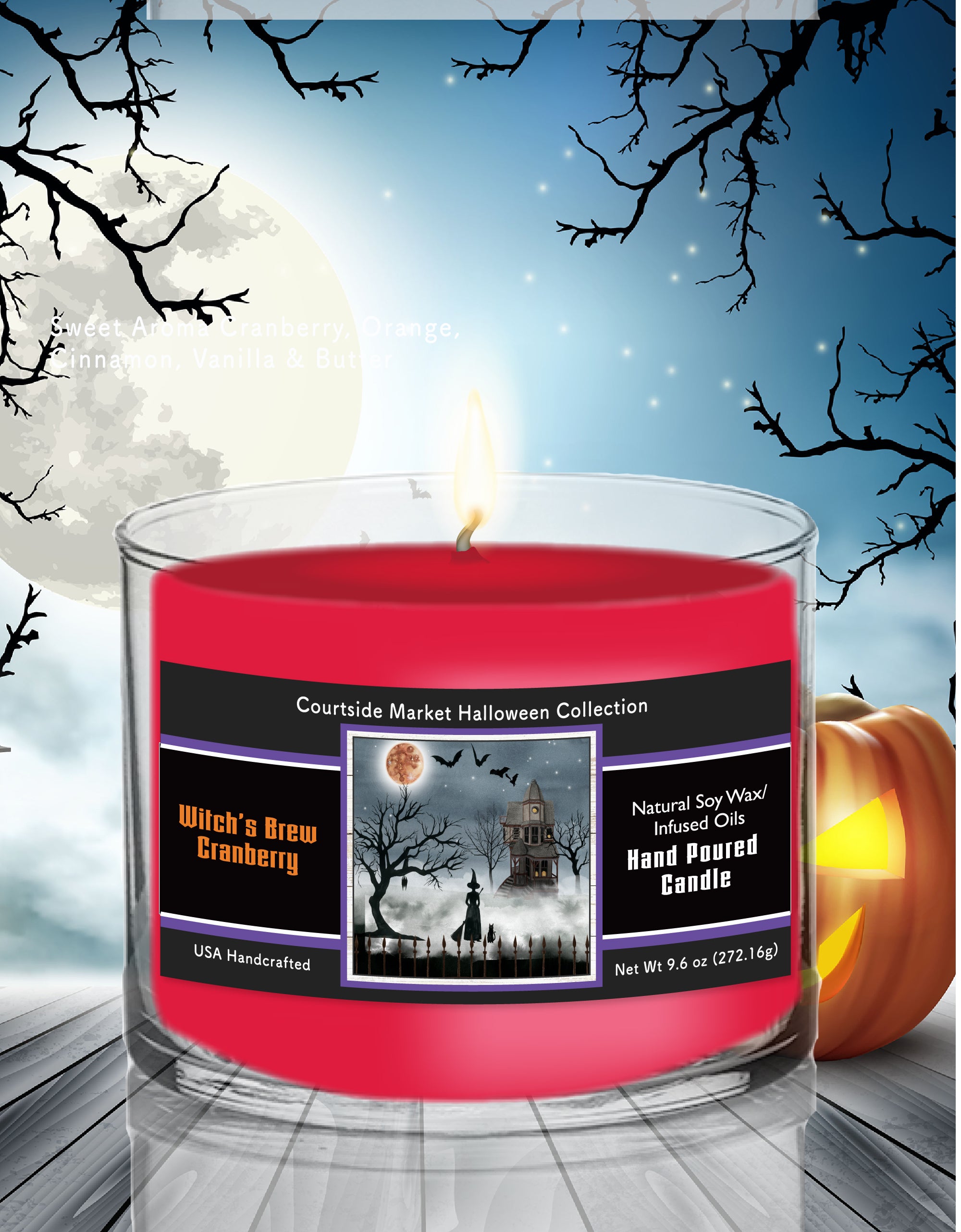 Harvest Moon I - Witches Brew Cranberry 9.6 oz Soy Wax Candle in Glass Jar