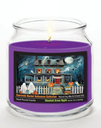 Haunted House I 14 oz Candle Glass Jar with Brushed Silver Metal Lid