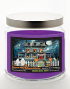 Haunted House I 14 oz Candle Glass Jar with Brushed Silver Metal Lid