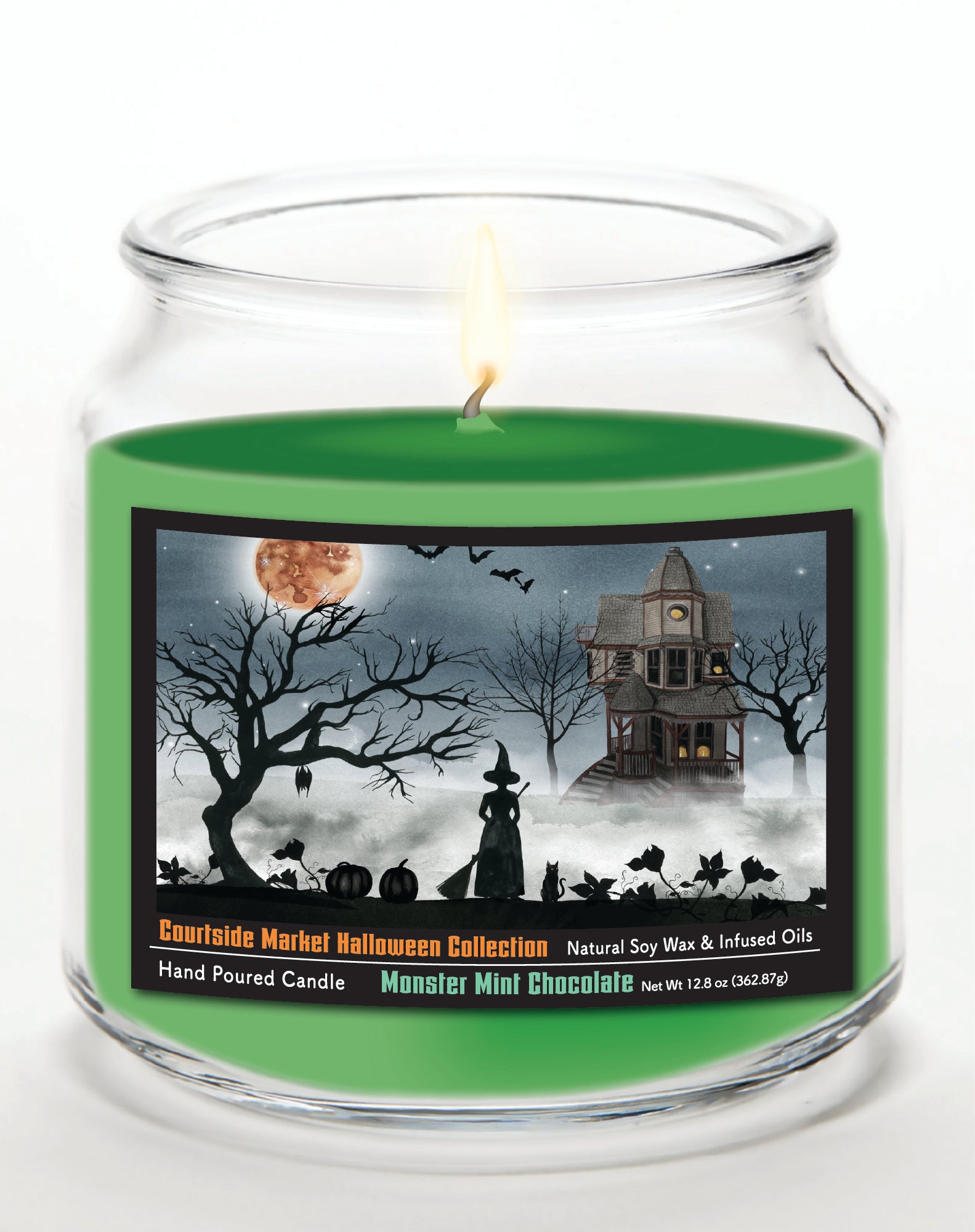 Harvest Moon Collection I - Monster Mint Chocolate 14 oz Candle Glass Jar with Brushed Silver Metal Lid