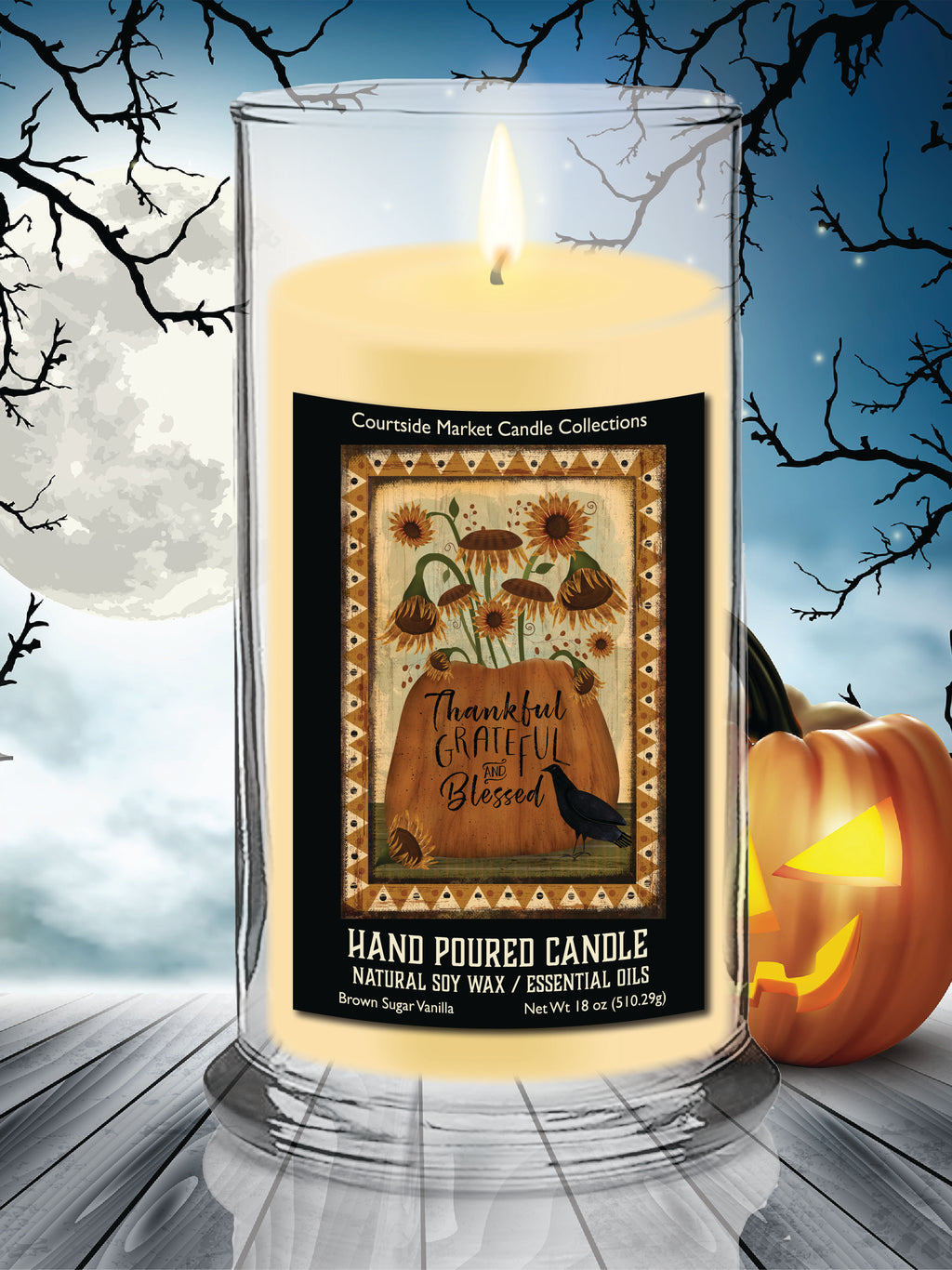 Thankful Grateful Blessed - Brown Sugar Vanilla 18 oz Status Candle Glass