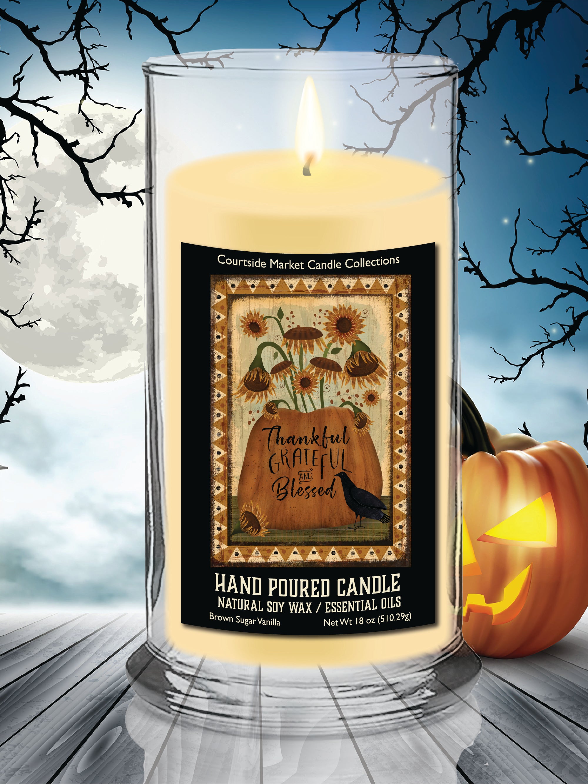 Thankful Grateful Blessed - Brown Sugar Vanilla 18 oz Status Candle Glass