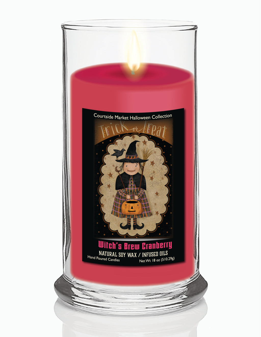 Trick Or Treat Witch Flag 18 oz Status Candle Glass