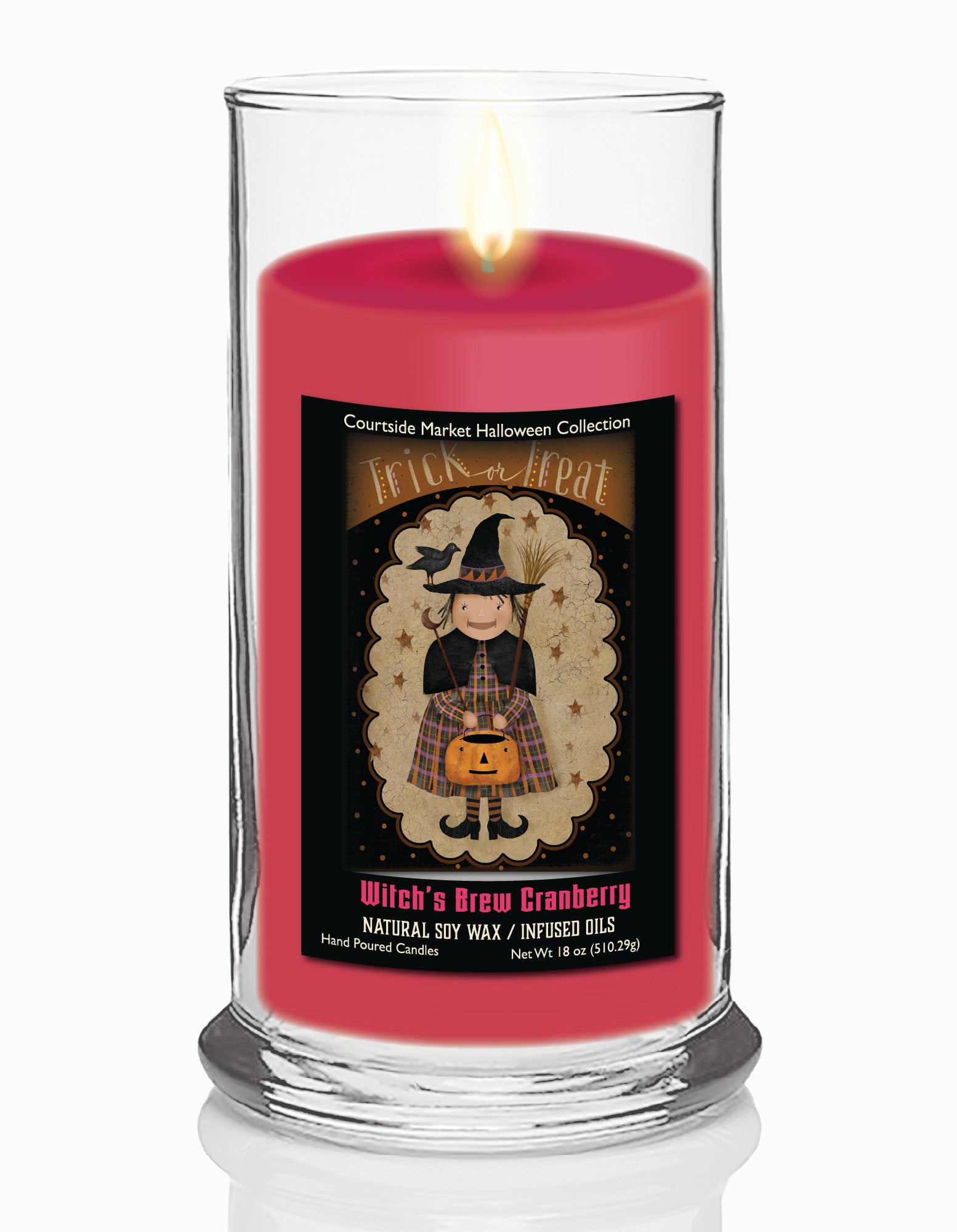 Trick Or Treat Witch Flag 18 oz Status Candle Glass