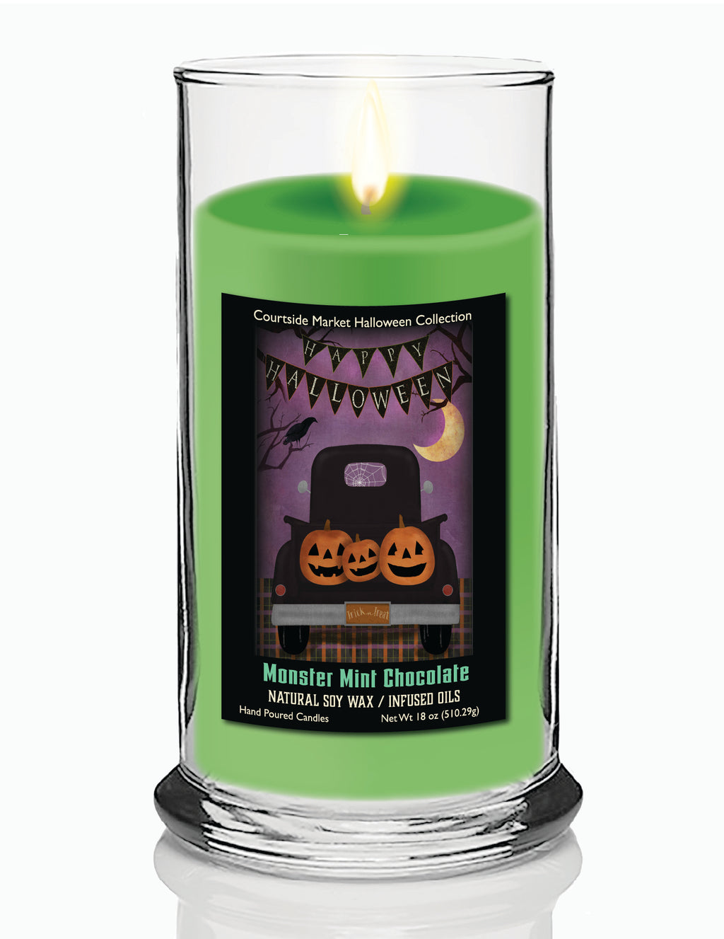 Happy Halloween Black Truck - Monster Mint Chocolate 18 oz Status Candle Glass