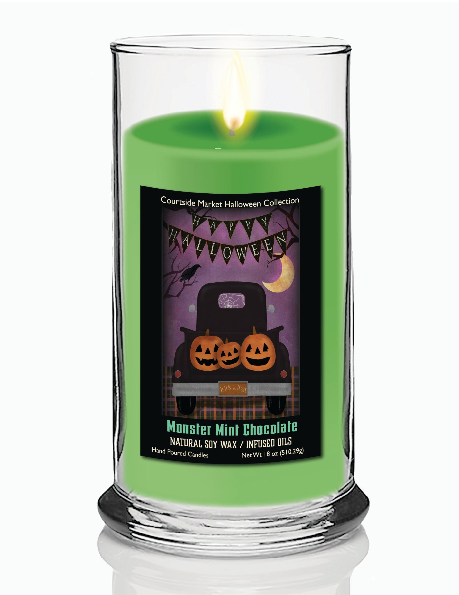 Happy Halloween Black Truck - Monster Mint Chocolate 18 oz Status Candle Glass
