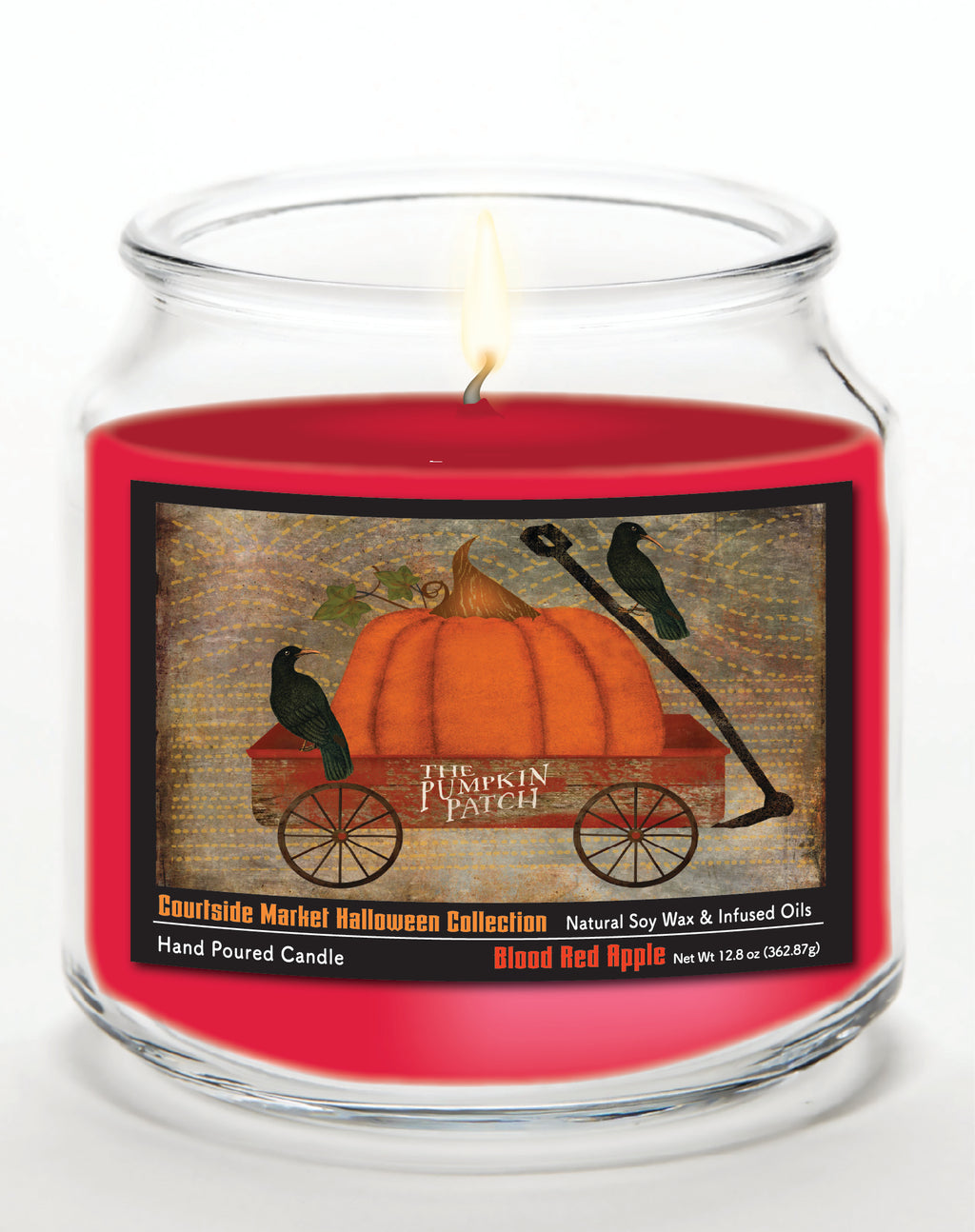 Fall Wagon - Blood Red Apple 14 oz Candle Glass Jar with Brushed Silver Metal Lid