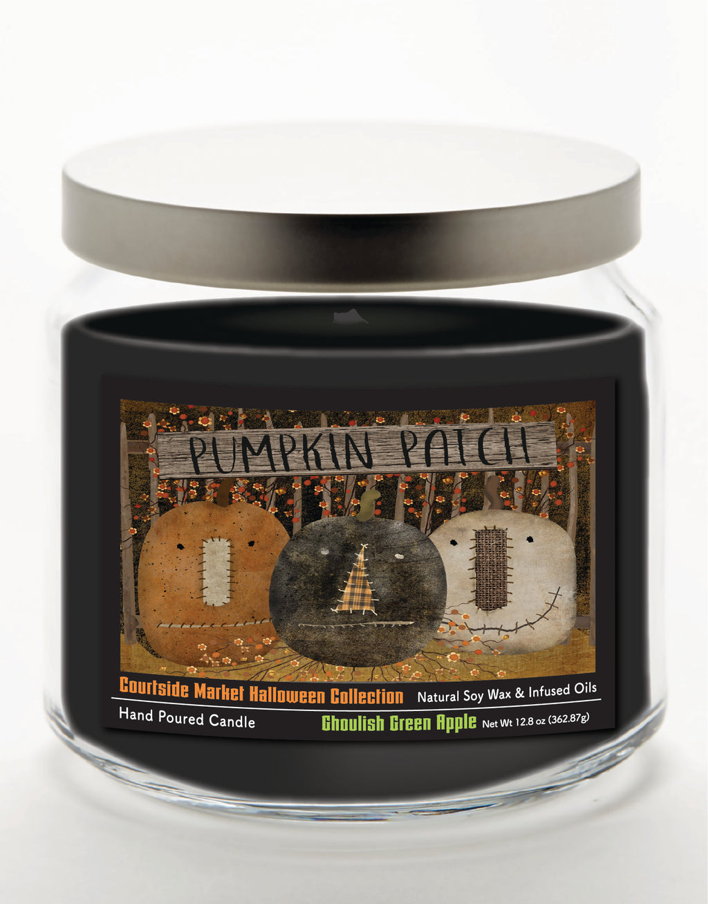 Pumpkin Patch 14 oz Candle Glass Jar with Brushed Silver Metal Lid