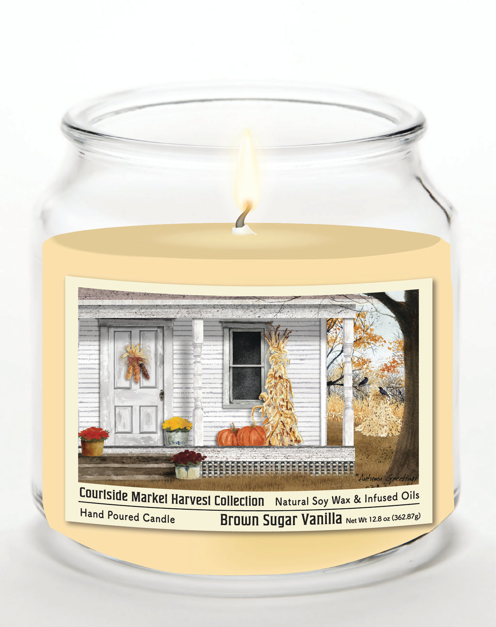 Autumn Porch - Brown Sugar Vanilla 14 oz Candle Glass Jar with Brushed Silver Metal Lid