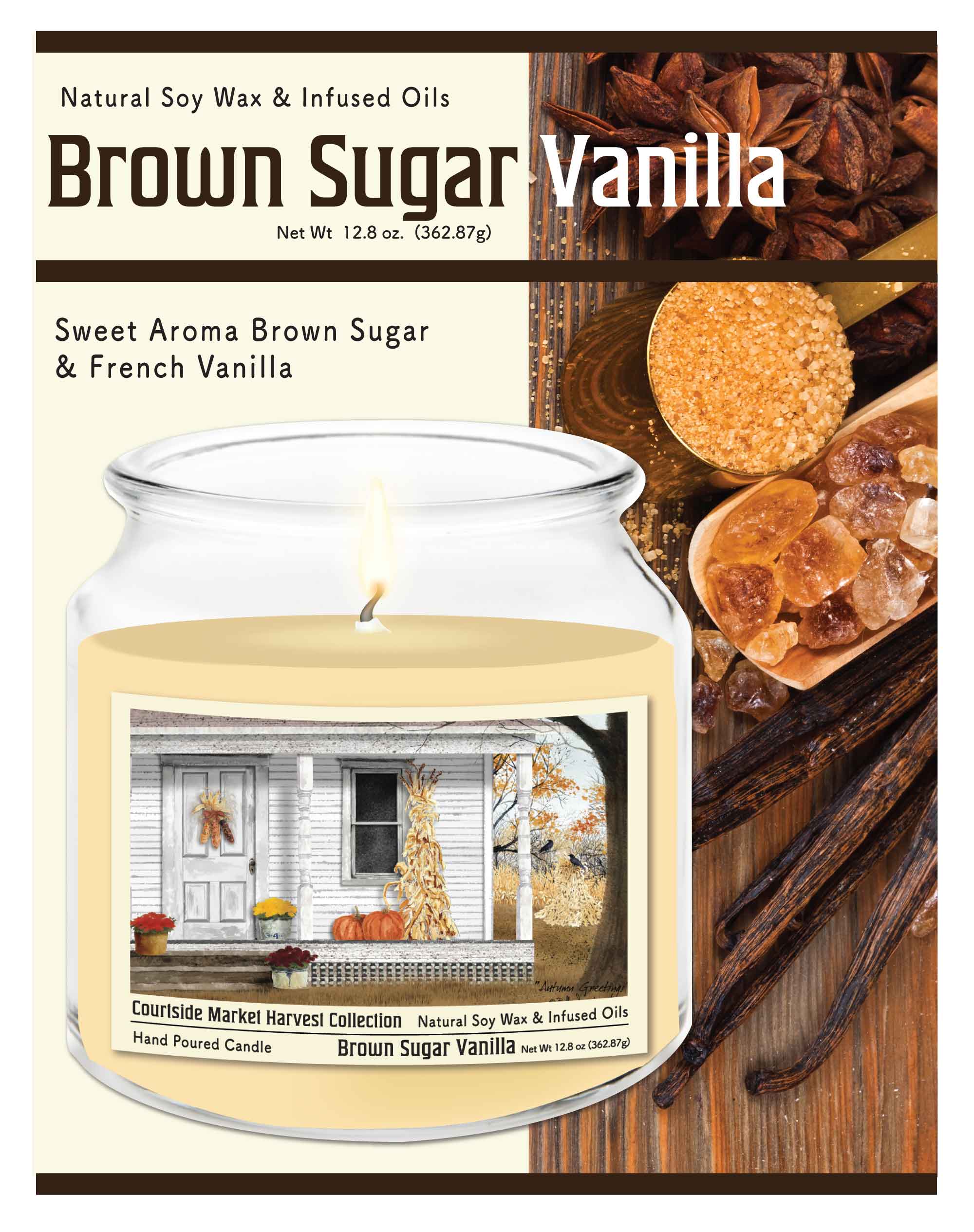 Autumn Porch - Brown Sugar Vanilla 14 oz Candle Glass Jar with Brushed Silver Metal Lid