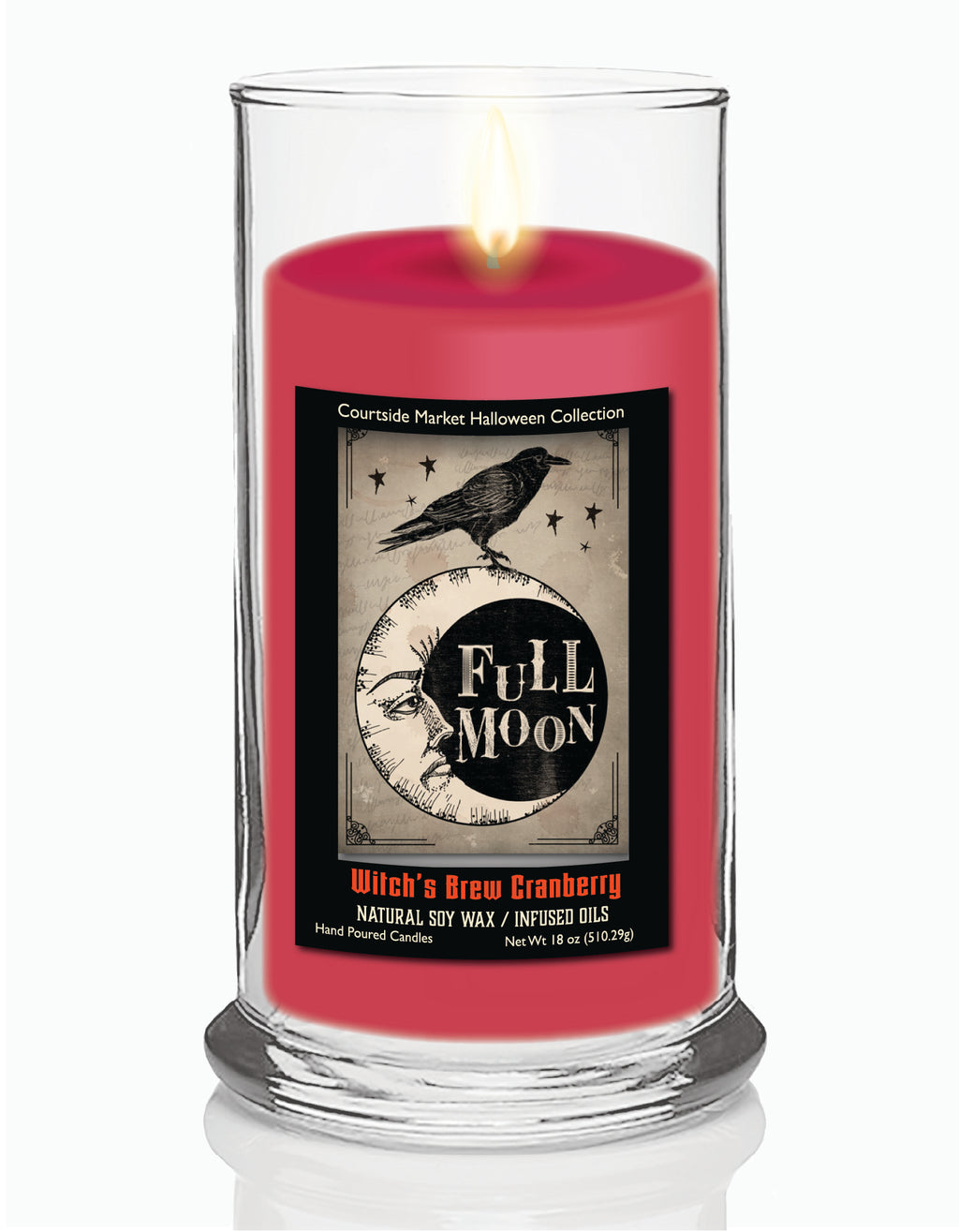 Full Moon - Witches Brew Cranberry 18 oz Status Candle Glass