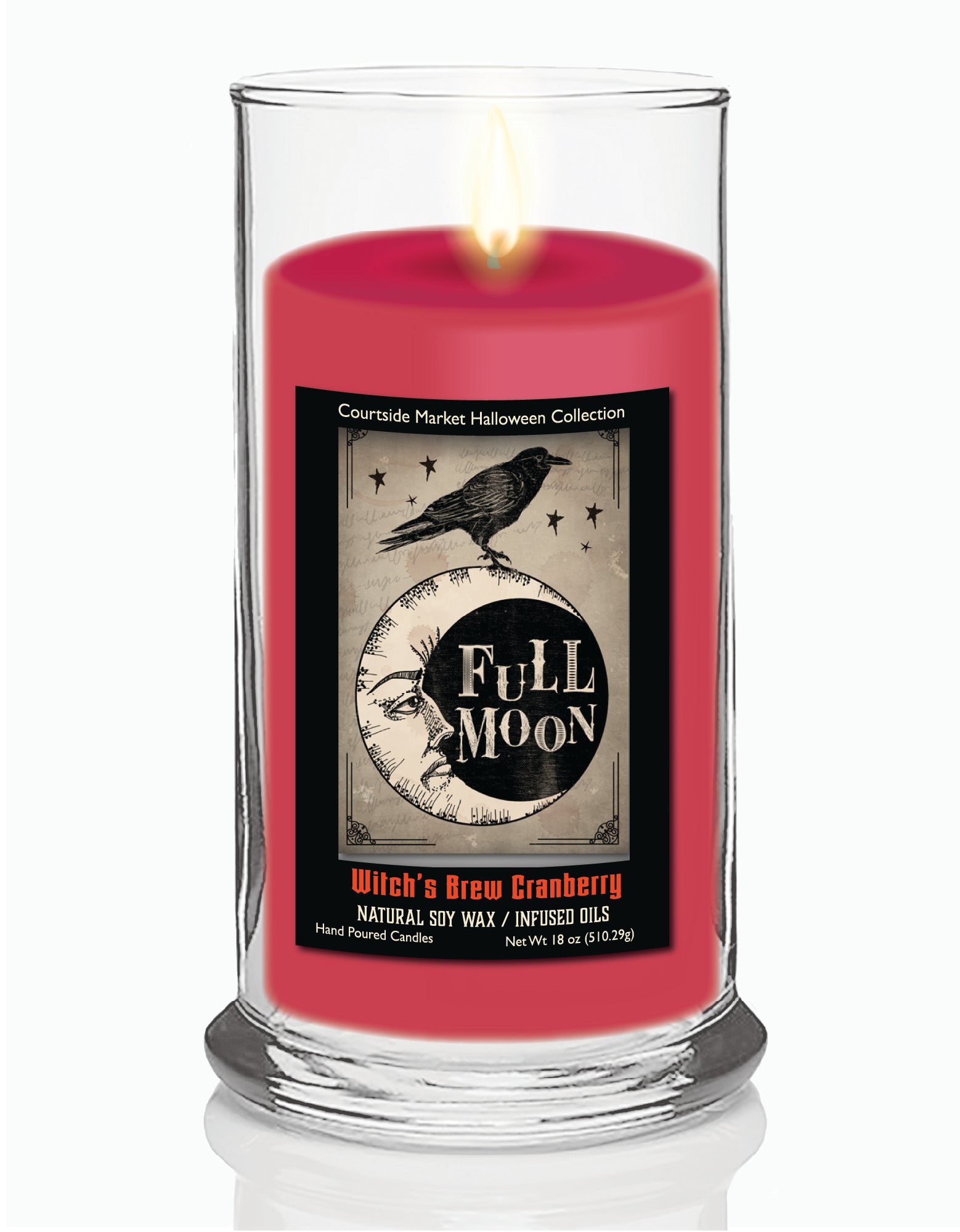 Full Moon - Witches Brew Cranberry 18 oz Status Candle Glass