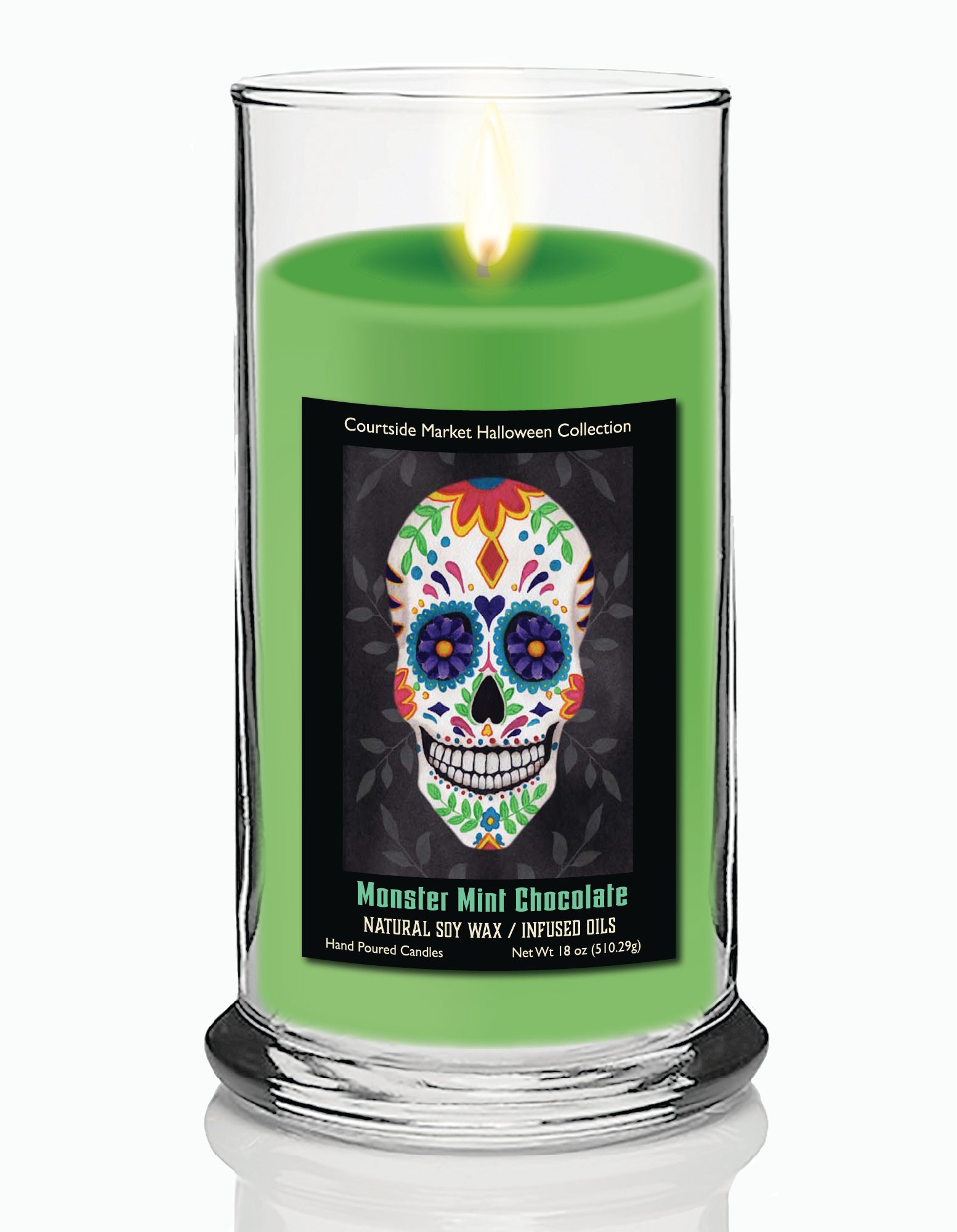 Sugar Skull 2 - Monster Mint Chocolate 18 oz Status Candle Glass