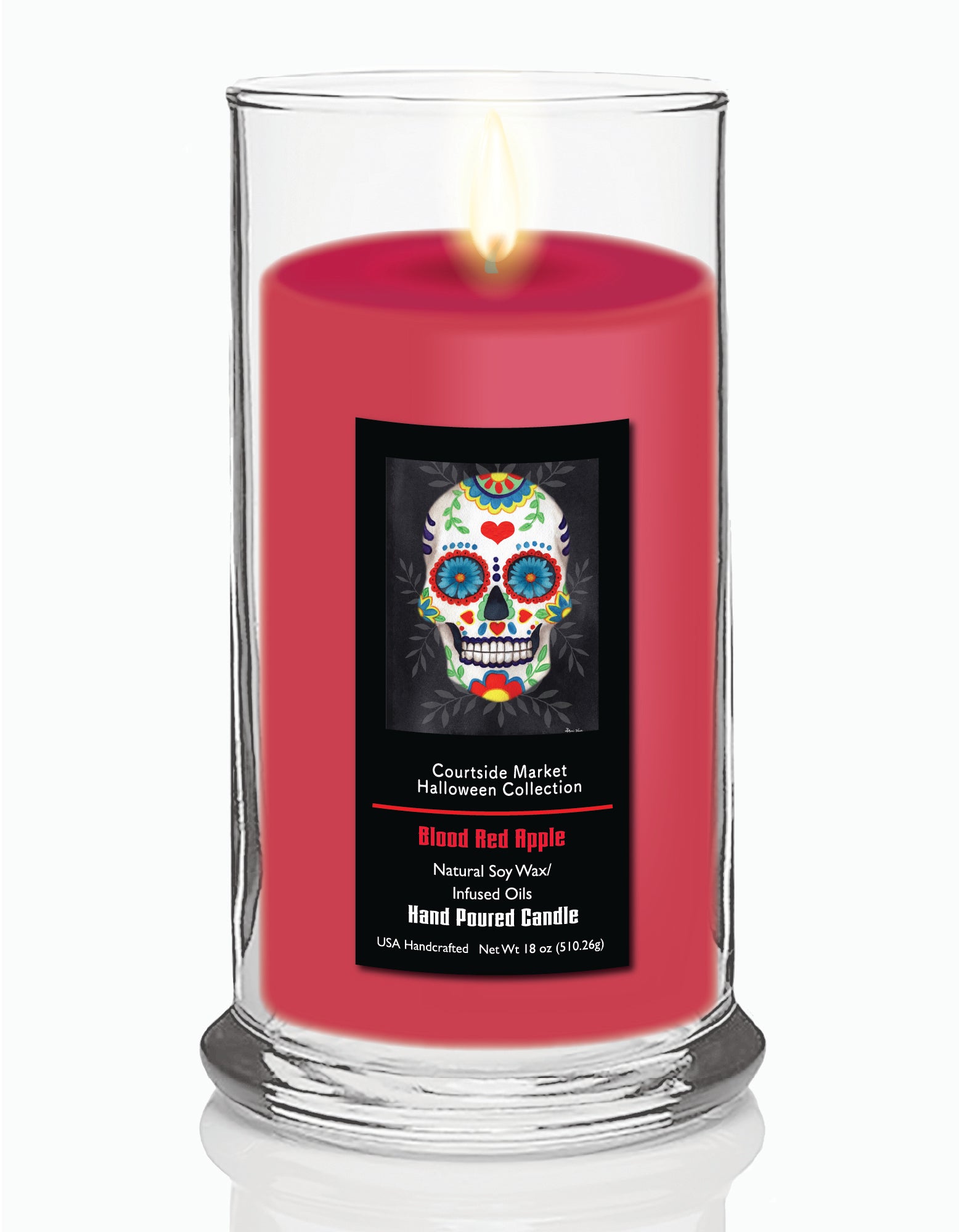 Sugar Skull 3 - Blood Red Apple 18 oz Status Candle Glass