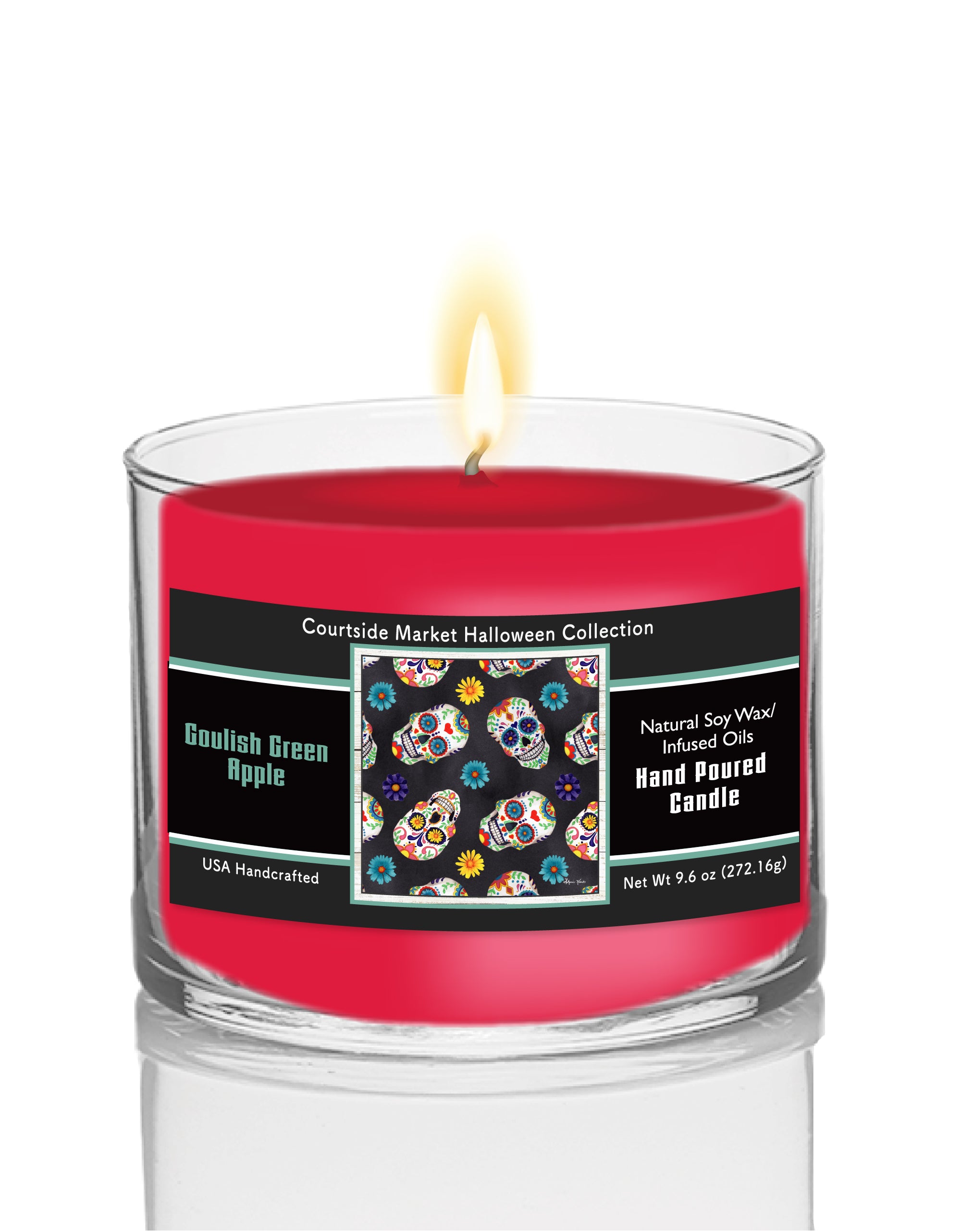 Sugar Skull - Ghoulish Green Apple 9.6 oz Soy Wax Candle in Glass Jar