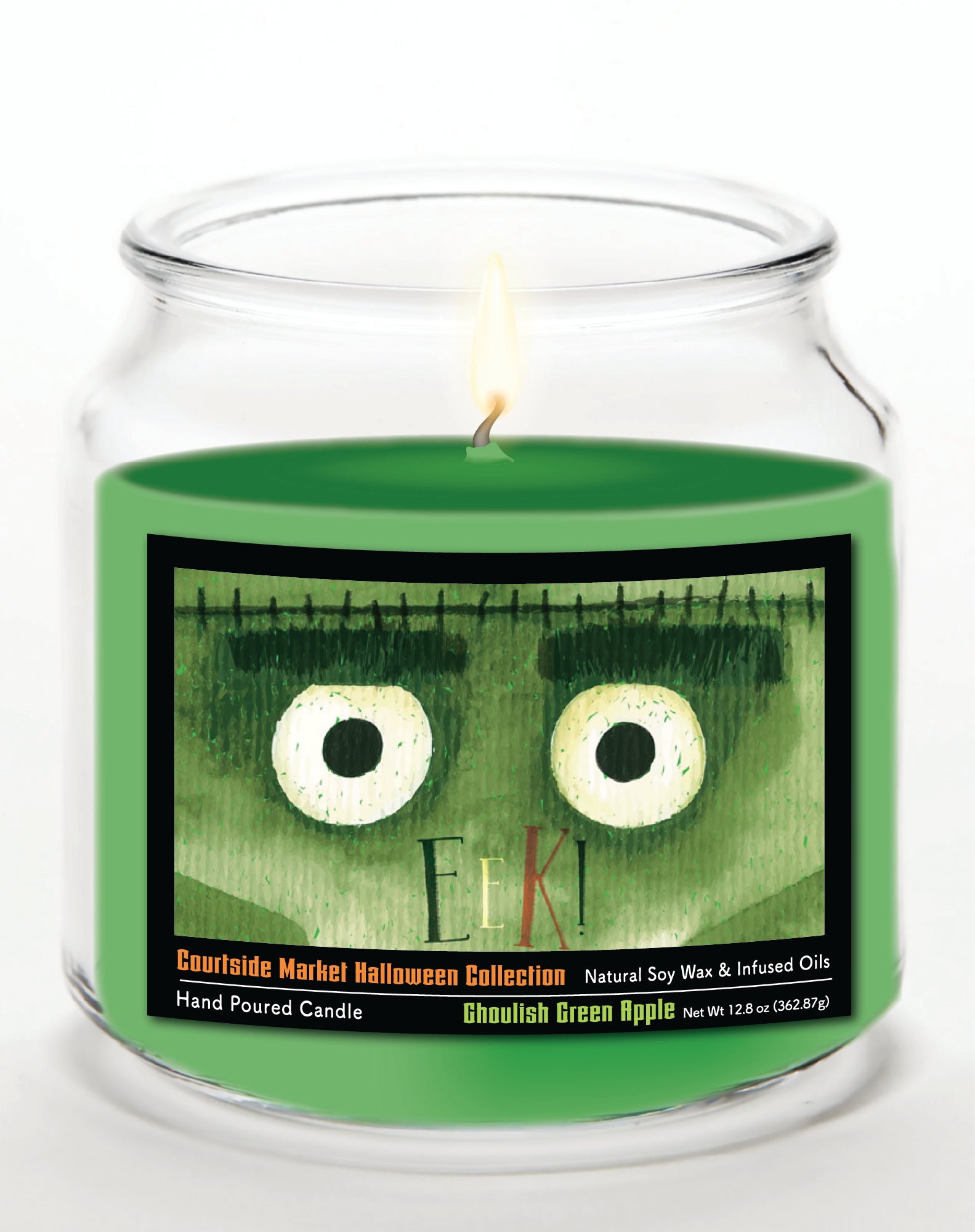 Eek! - Ghoulish Green Apple 14 oz Candle Glass Jar with Brushed Silver Metal Lid