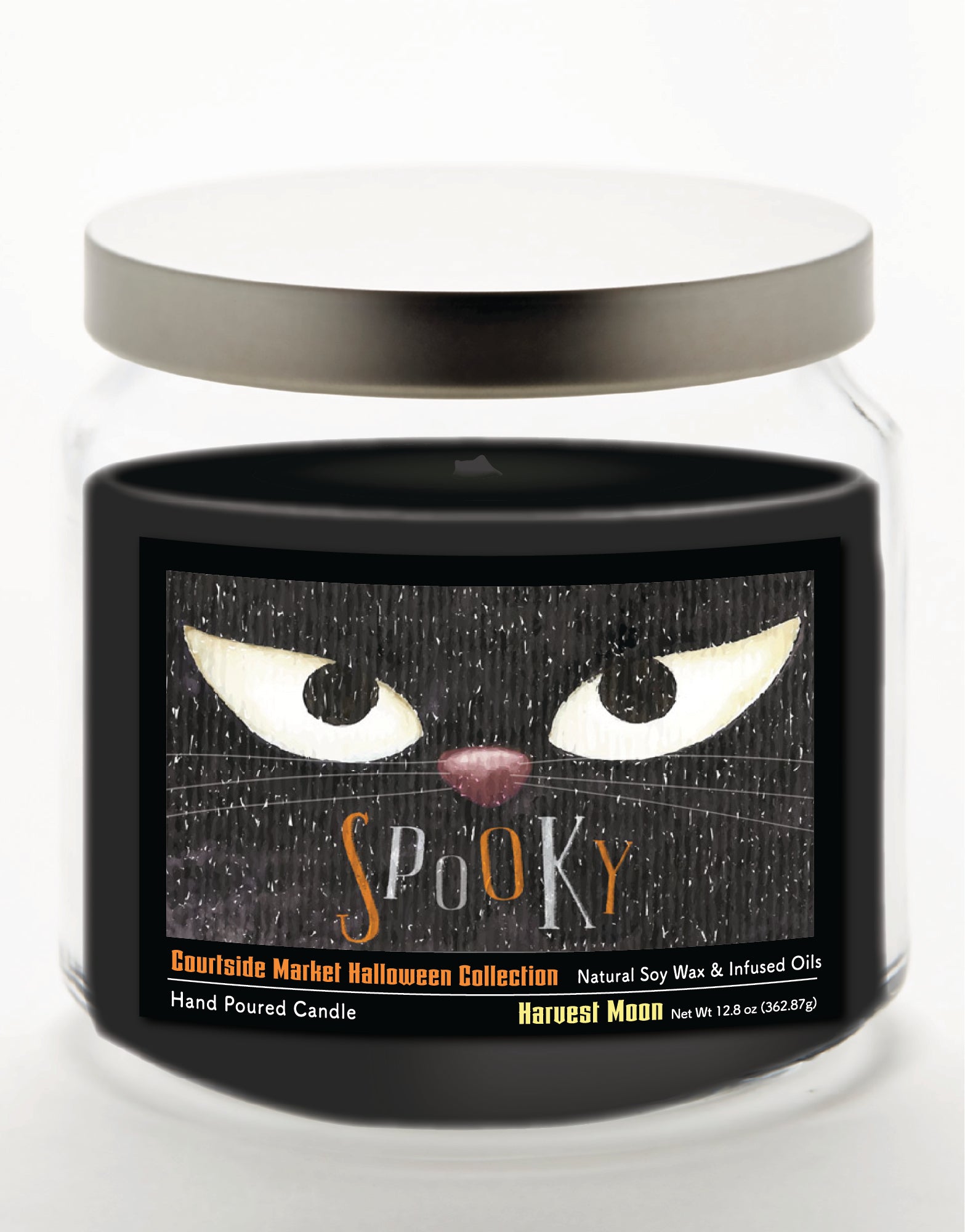 Spooky - Honey Vanilla 14 oz Candle Glass Jar with Brushed Silver Metal Lid