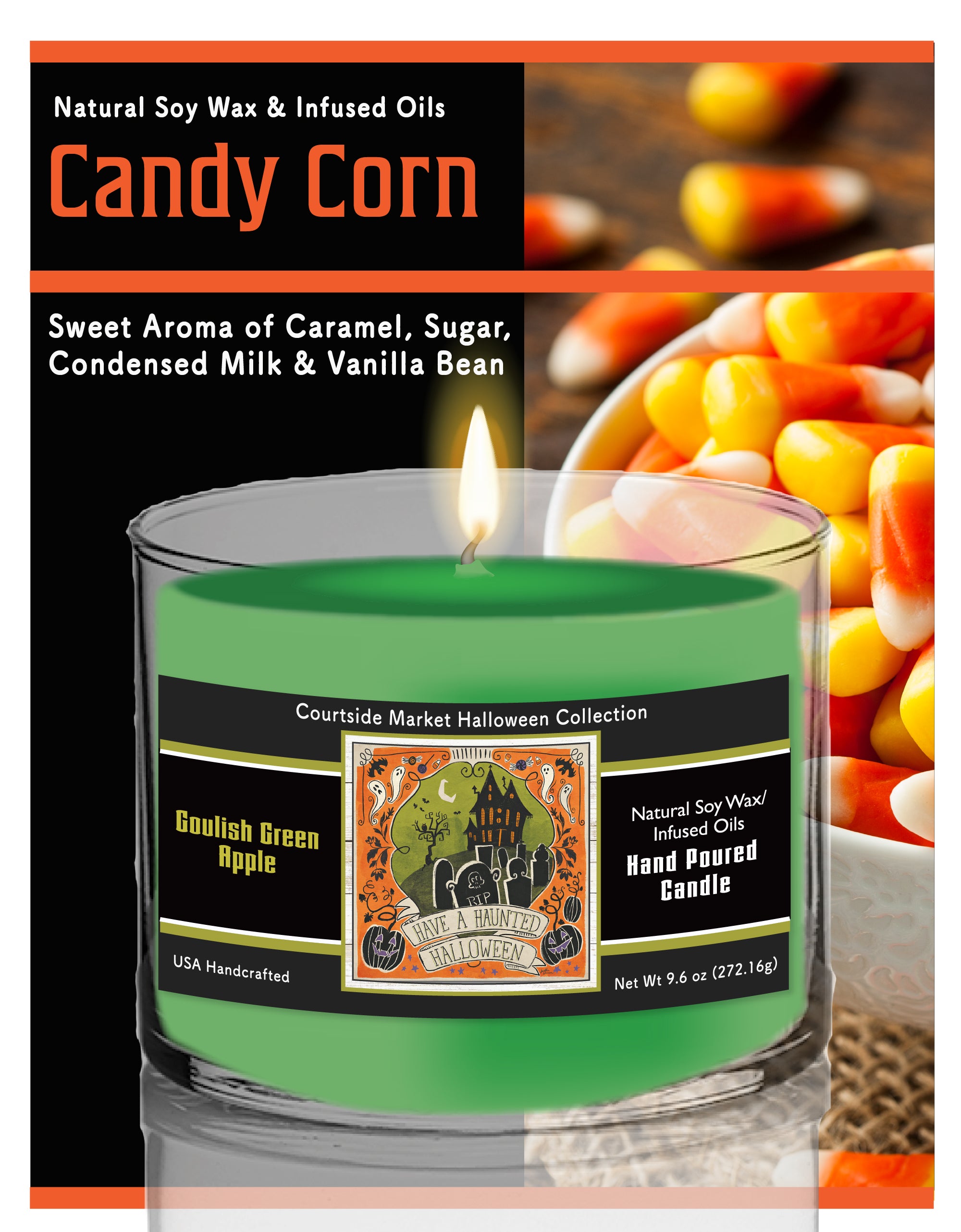 Stay Creepy III - Candy Corn 9.6 oz Soy Wax Candle in Glass Jar
