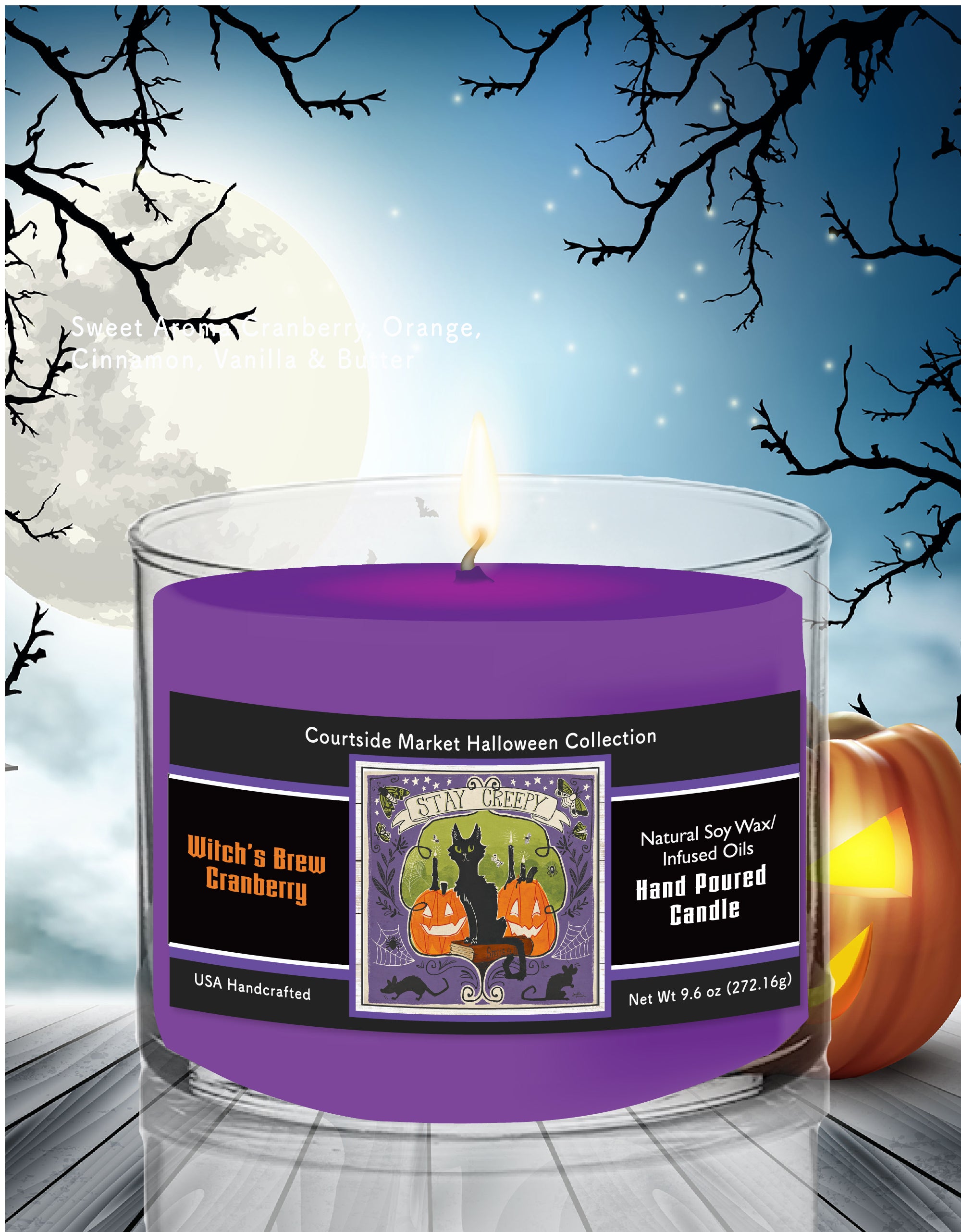 Stay Creepy V - Witches Brew Cranberry 9.6 oz Soy Wax Candle in Glass Jar