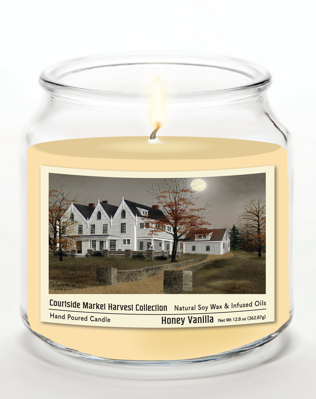 Harvest Collection Country - Honey Vanilla 14 oz Candle Glass Jar with Brushed Silver Metal Lid