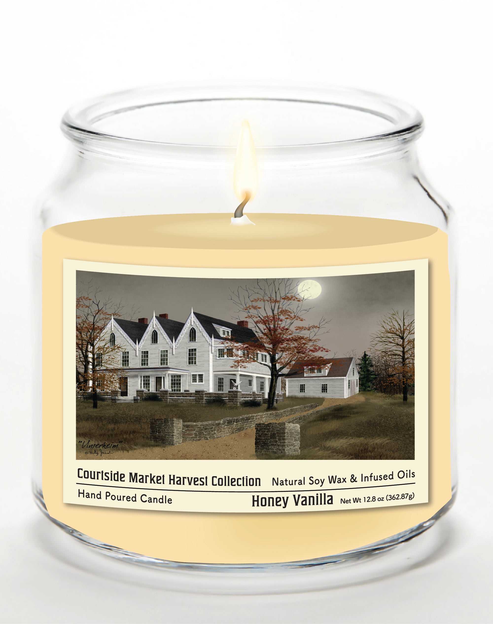 Harvest Collection Country - Honey Vanilla 14 oz Candle Glass Jar with Brushed Silver Metal Lid