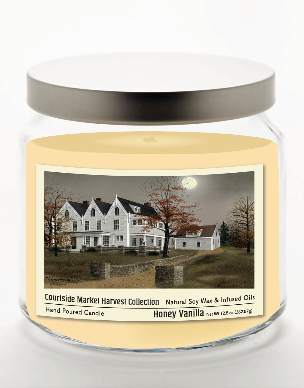 Harvest Collection Country - Honey Vanilla 14 oz Candle Glass Jar with Brushed Silver Metal Lid