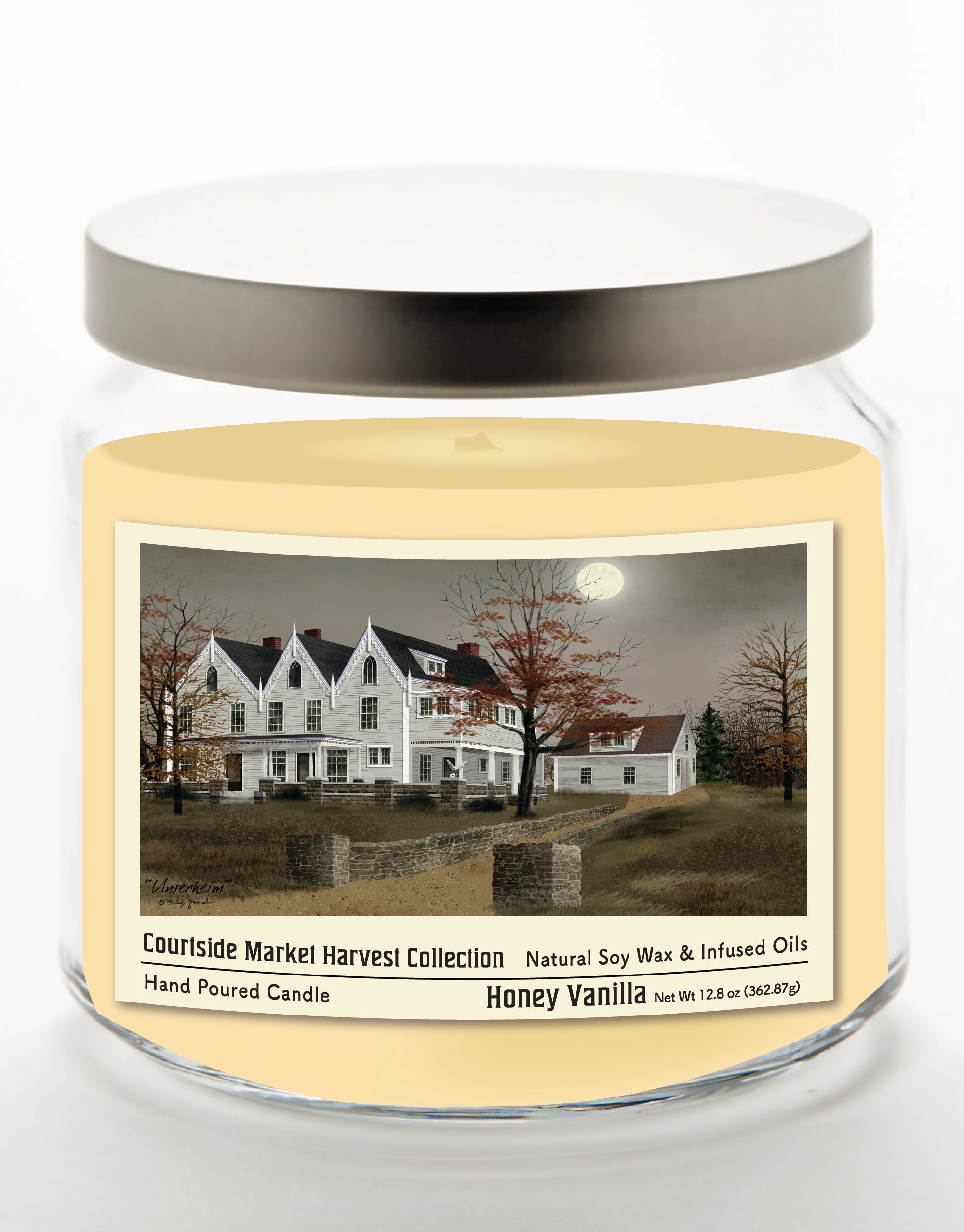 Harvest Collection Country - Honey Vanilla 14 oz Candle Glass Jar with Brushed Silver Metal Lid