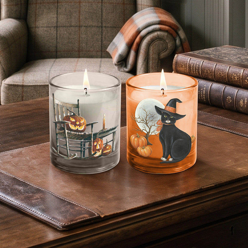 Dark Night - Pumpkin Spiced Pie (2) 12oz Soy Wax Candle/Decorative Glass Set