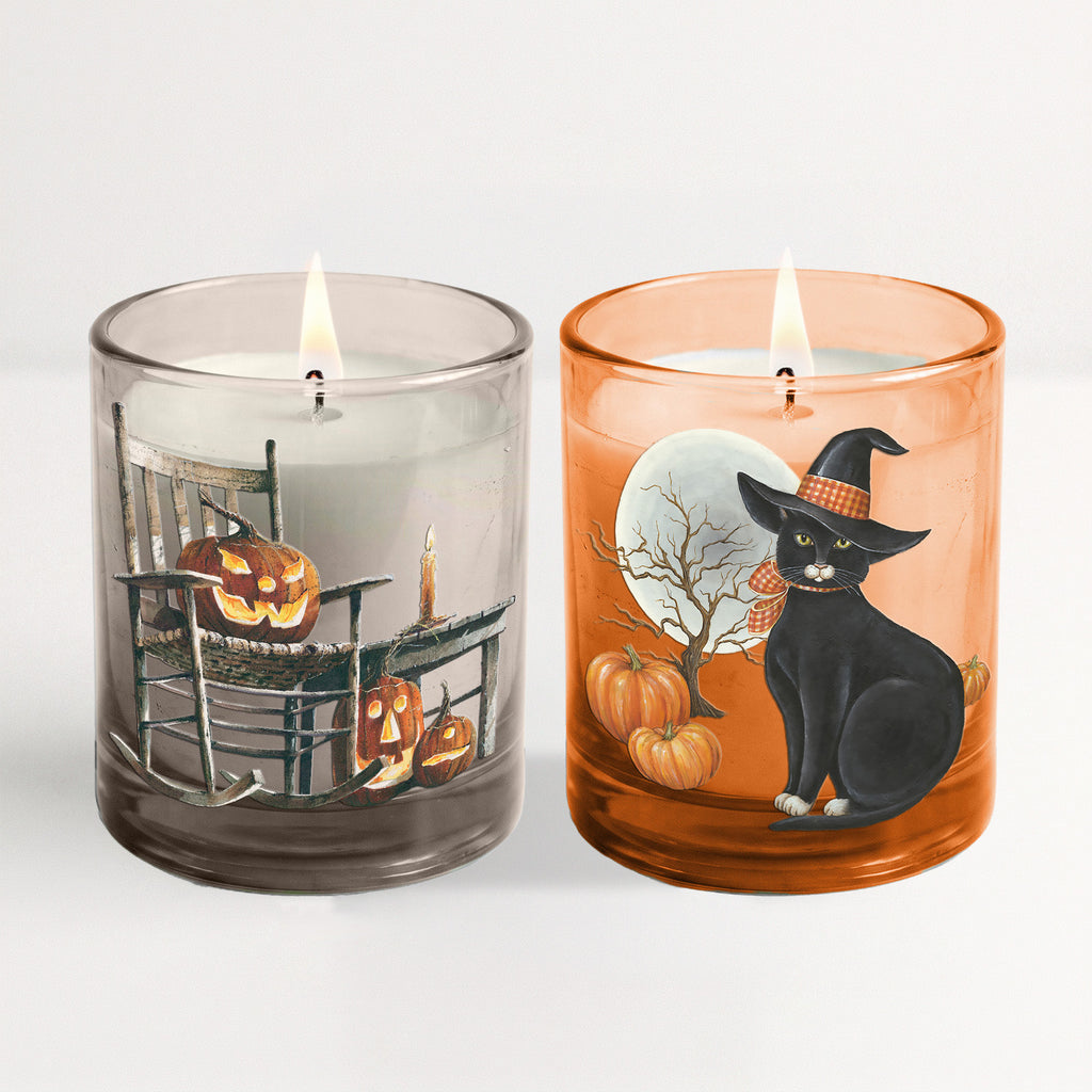 Dark Night - Pumpkin Spiced Pie (2) 12oz Soy Wax Candle/Decorative Glass Set