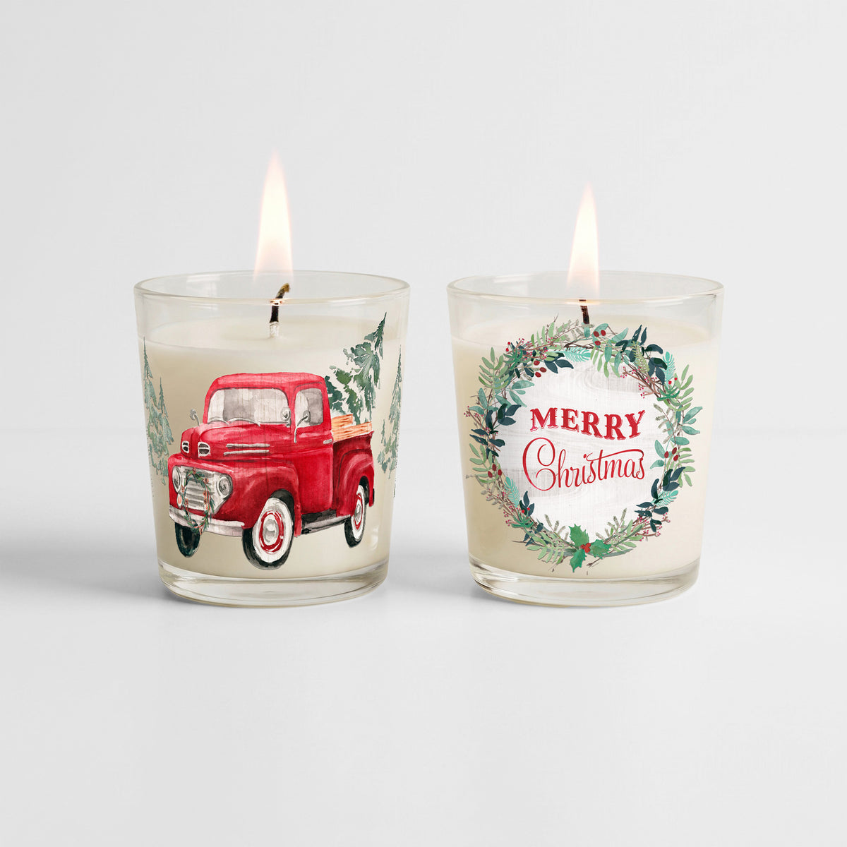 Merry Christmas - Balsam Fir and Peppermint 9.6oz Candle 2 Piece Set