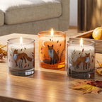 3 Autumn Foxes - Cinnamon + Maple (3) 12oz Soy Wax Candle/Decorative Glass Set