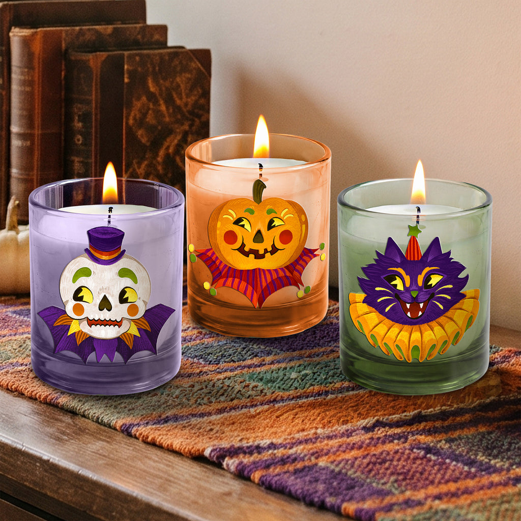 Trick or Treat - Caramel Candy Apple (3) 12oz Soy Wax Candle/Decorative Glass Set