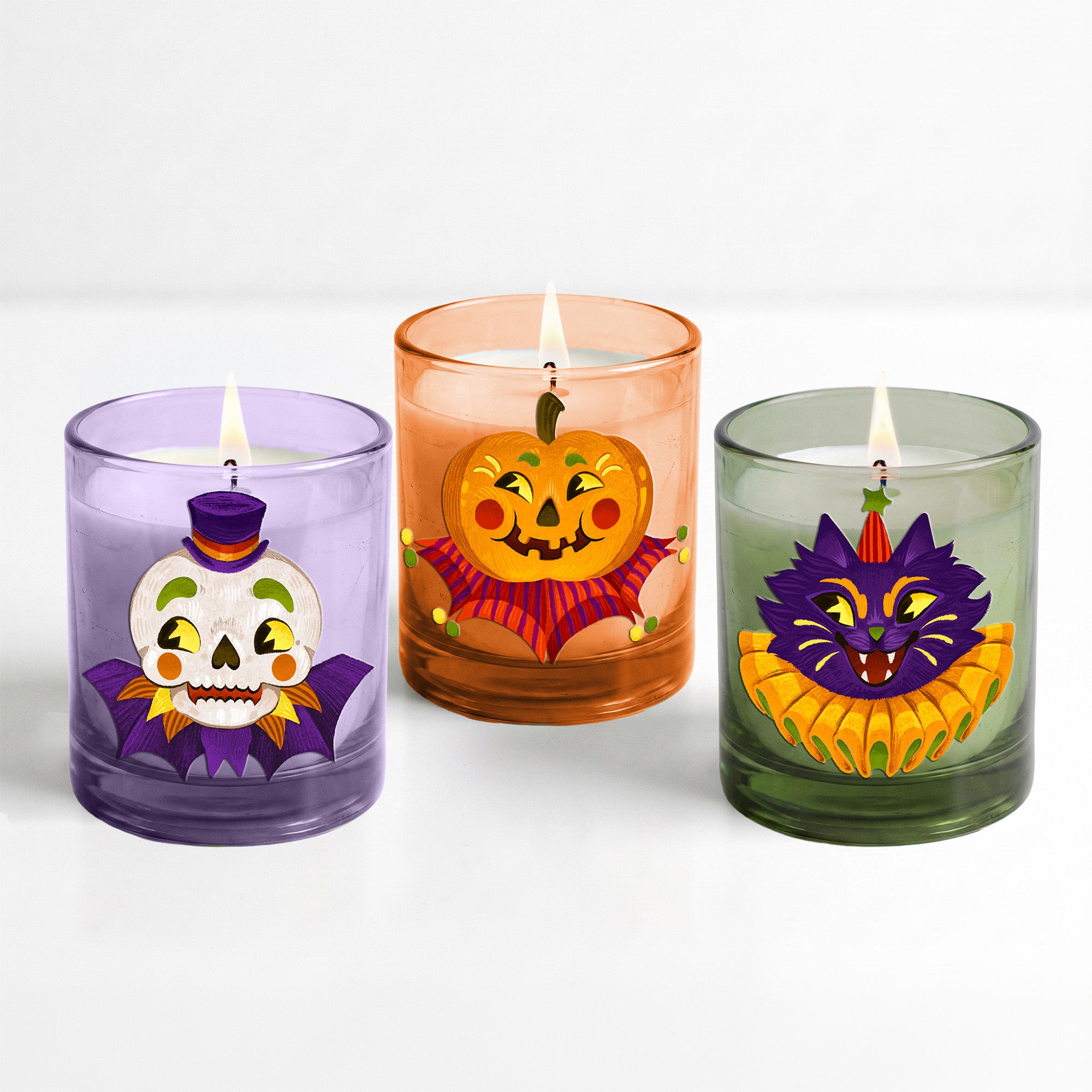 Trick or Treat - Caramel Candy Apple (3) 12oz Soy Wax Candle/Decorative Glass Set