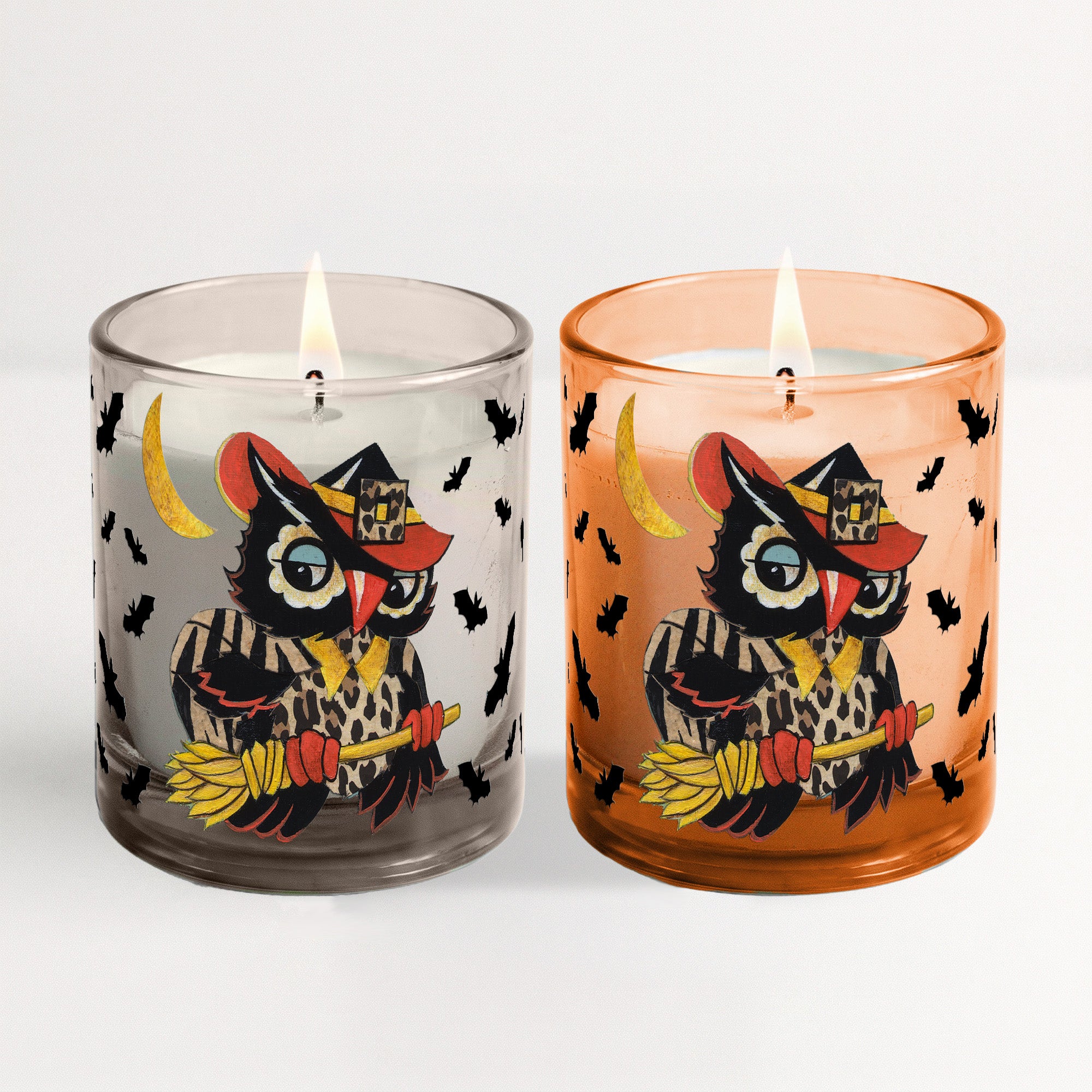 Vintage Owl - Pumpkin + Cedarwood (2) 12oz Soy Wax Candle/Decorative Glass Set