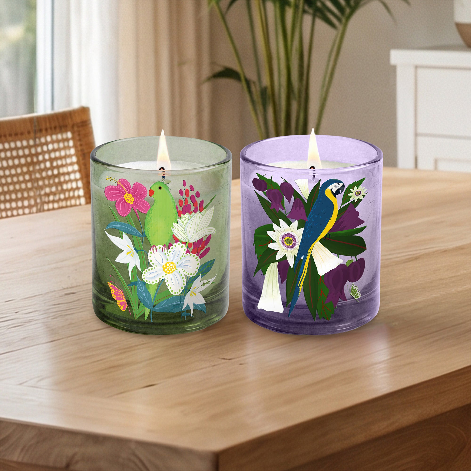 Parrot Paradise - Plumeria and Coconut, Guava and Passionfruit (2) 12oz Soy Wax Candle Set