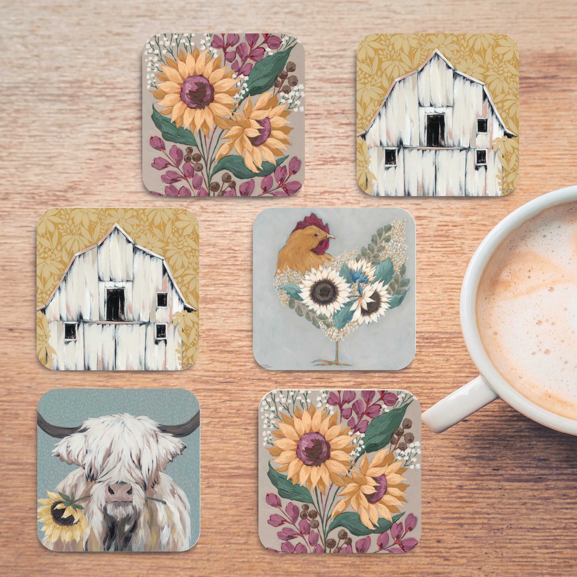 White Barn - Ceramic Coasters - Set of 6