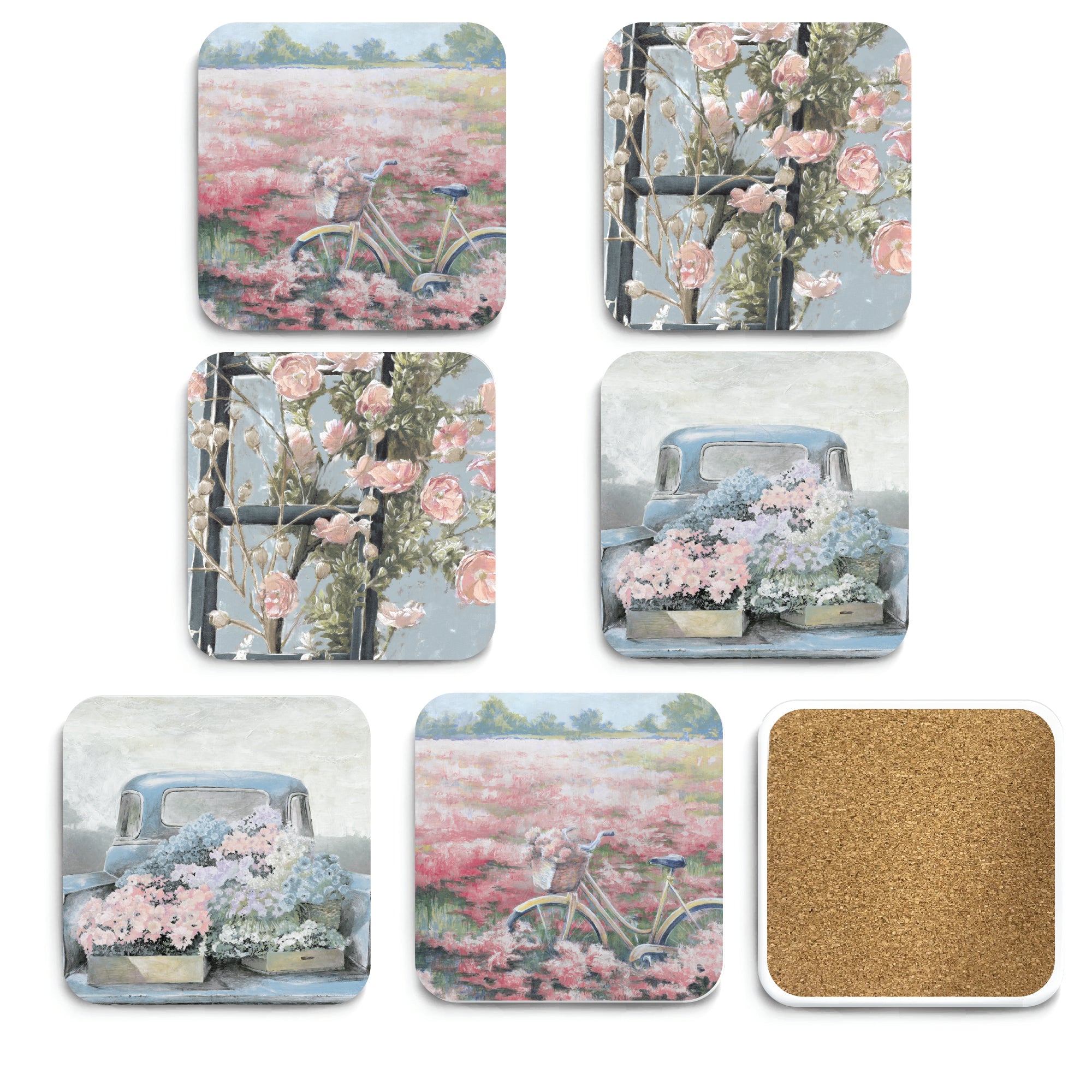 Bike in the Field - Ceramic Coasters - Set of 6
