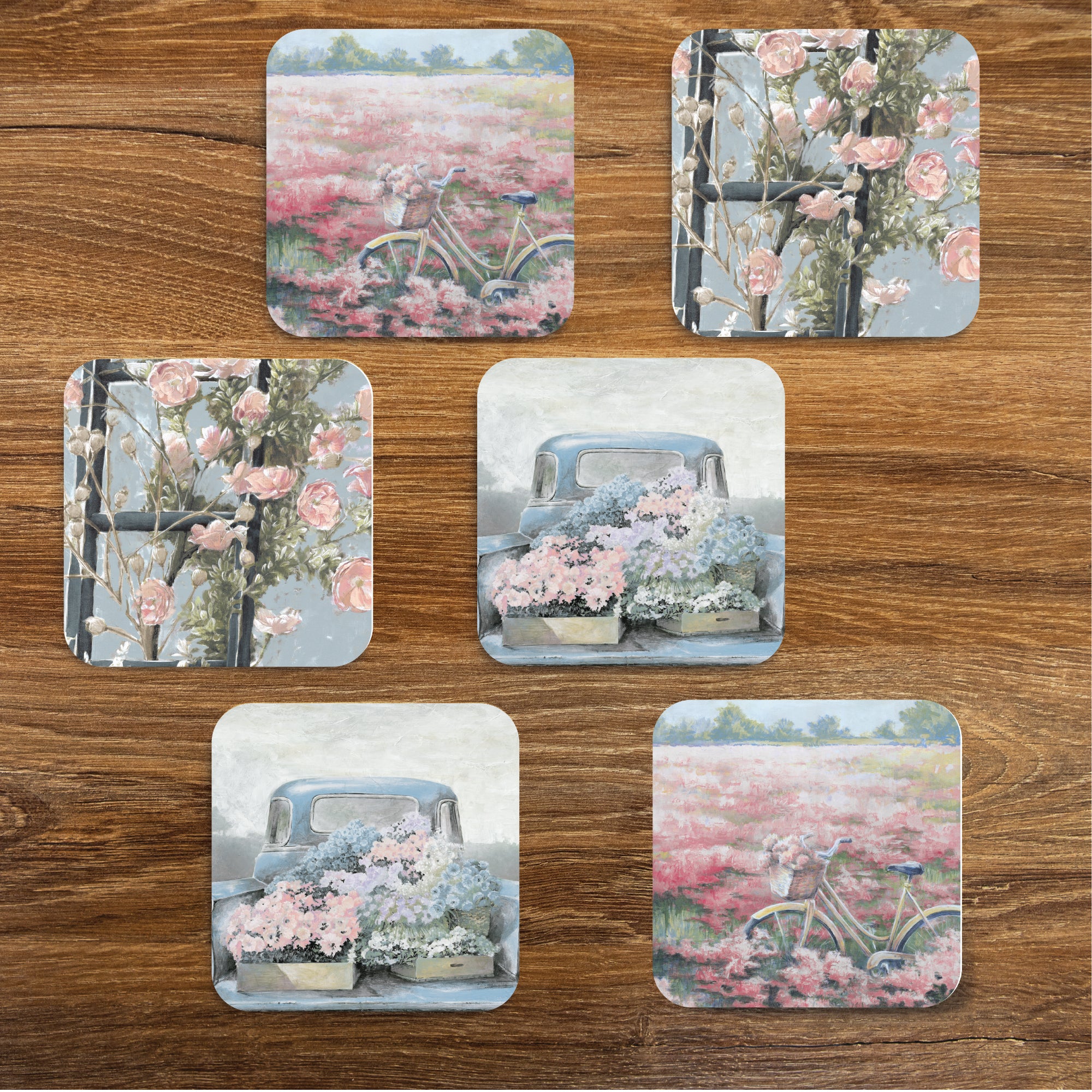Bike in the Field - Ceramic Coasters - Set of 6