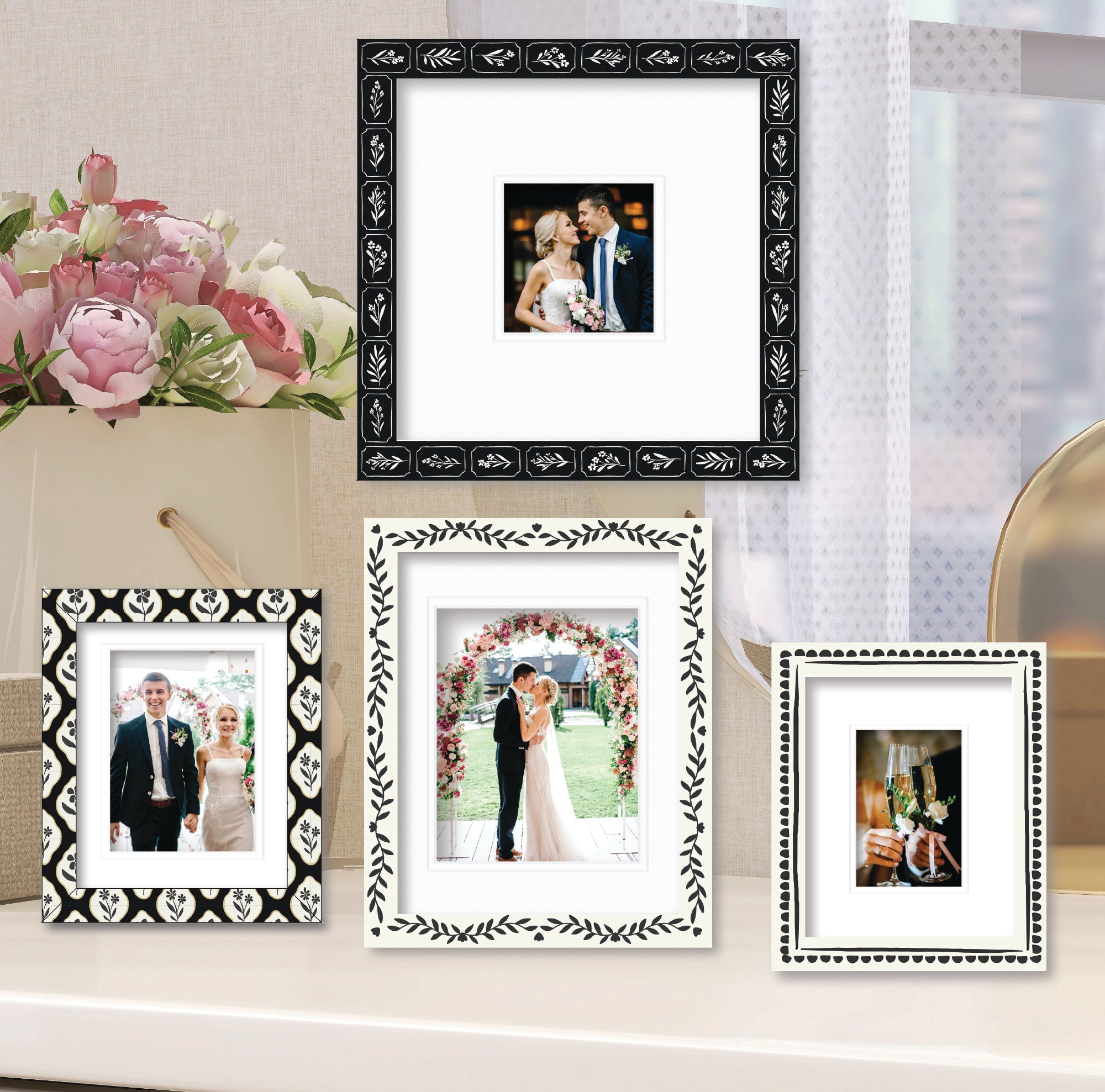 ColorBloom Moments™ - Black & White Floral - Easel Back/Wall Frame Set