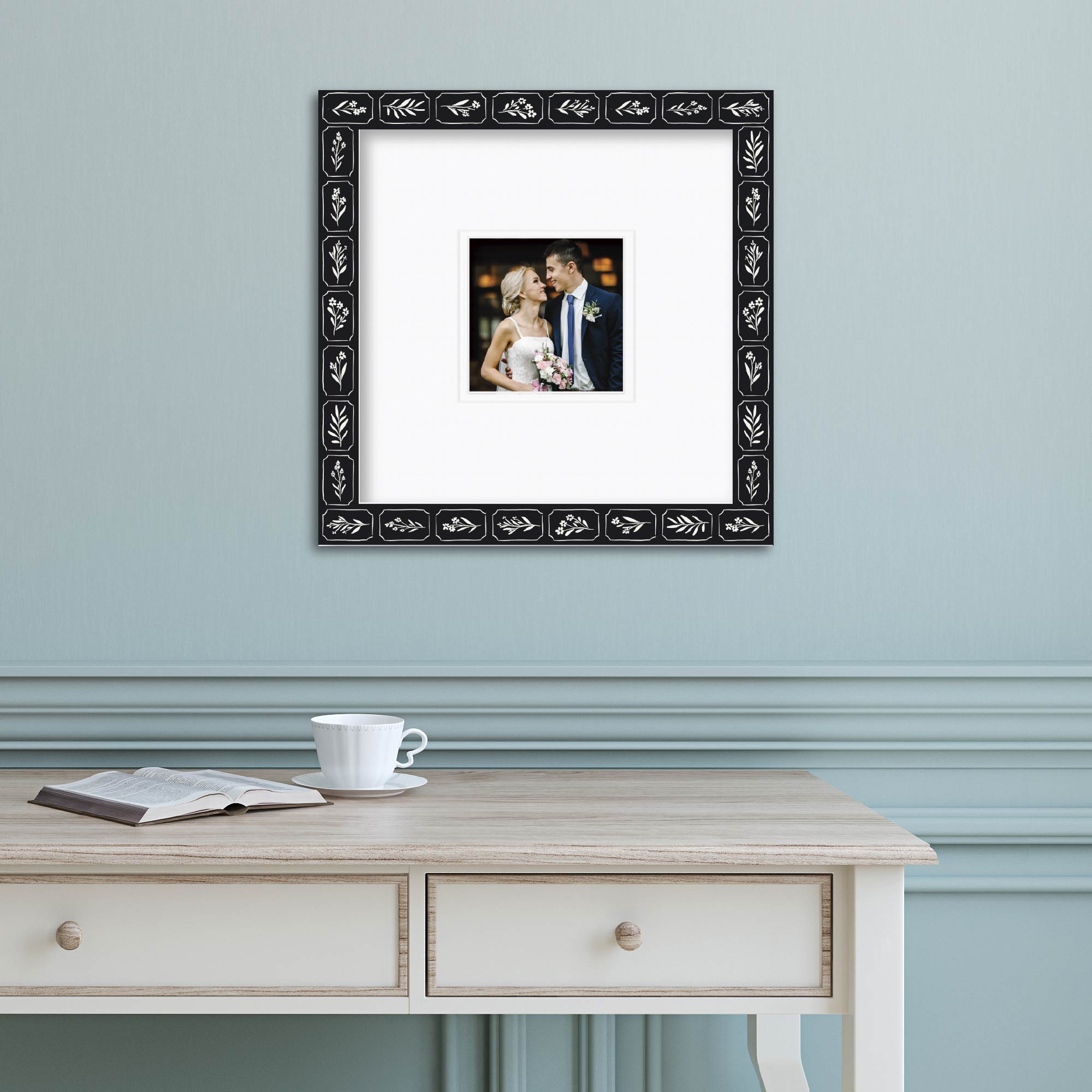 ColorBloom Moments™ - Black & White Floral - 12"x12" 1-5"x5" Opening Wall Frame
