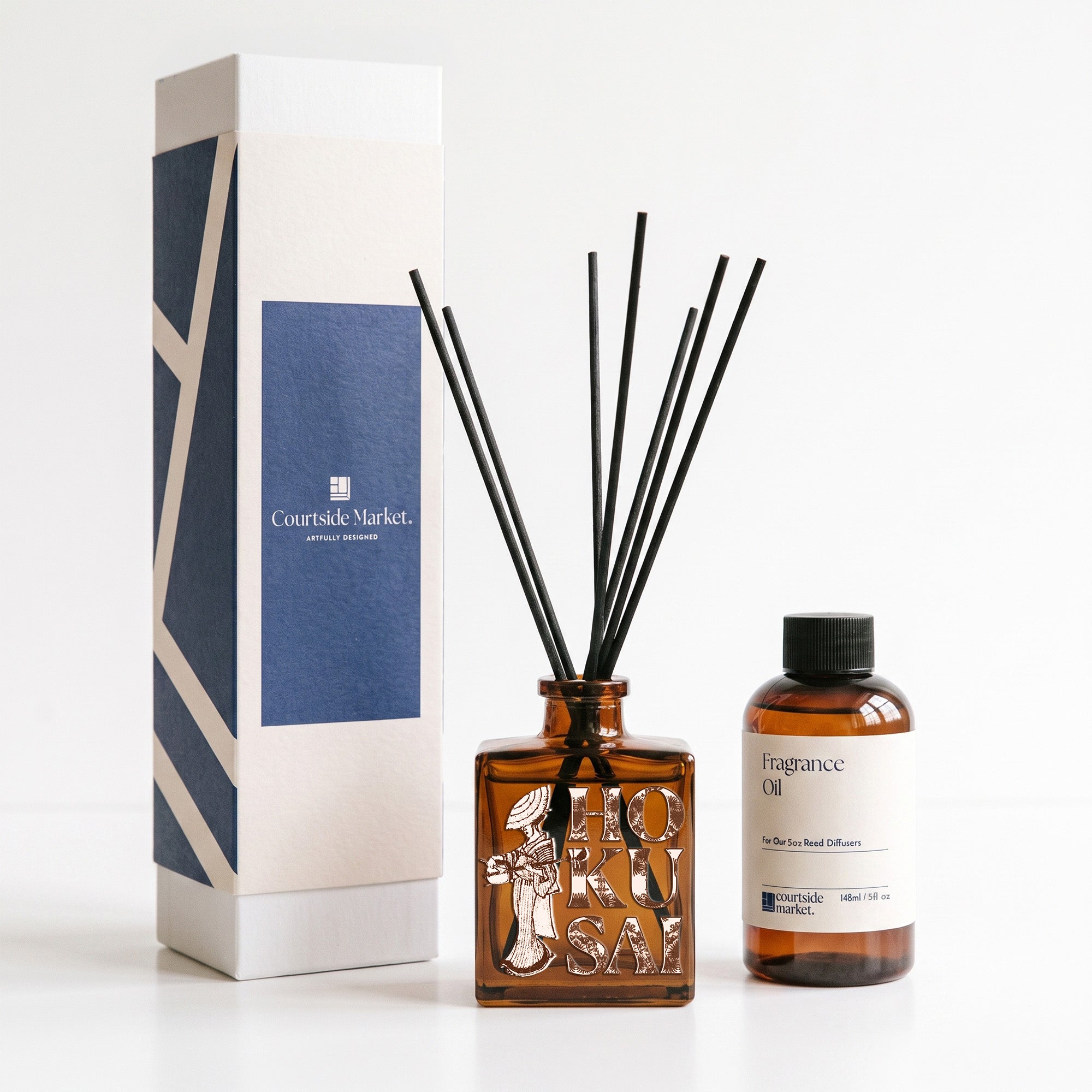 Icon by Katsushika Hokusai - Sea Mist & Hinoki Wood 5oz Oil Reed Diffuser Set