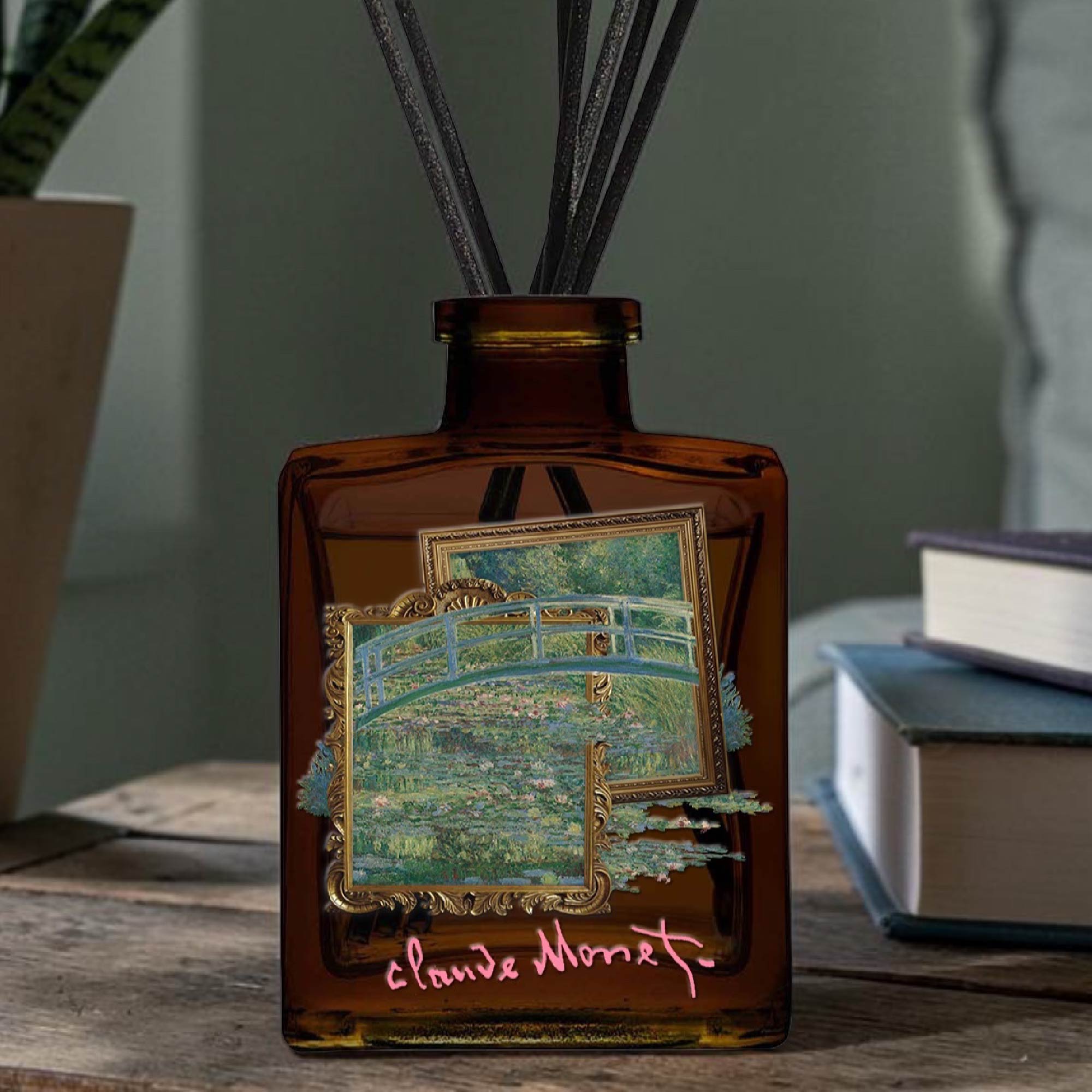 The Water Lily Pond by Claude Monet  - Water Lily & White Tea 5oz Oil Reed Diffuser Set