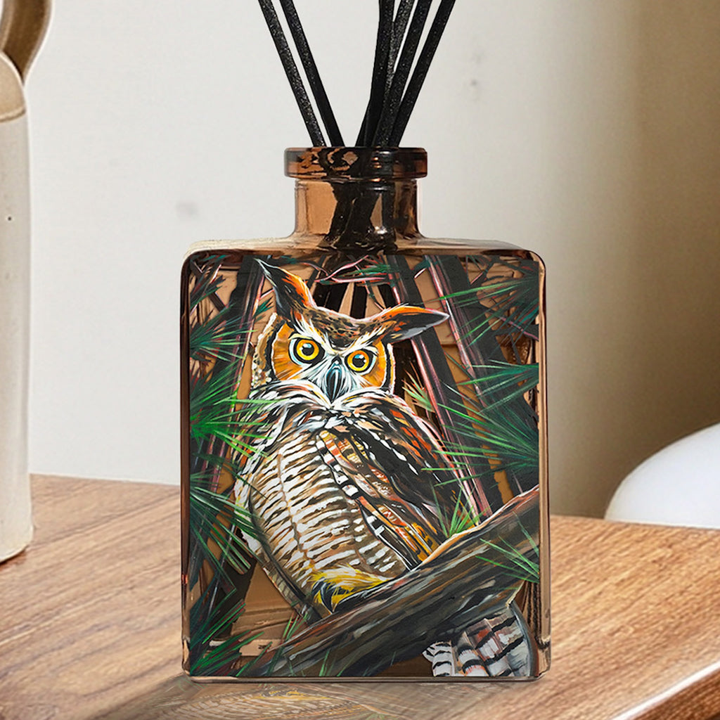 Great Horned Owl - Sandalwood and Orange Blossom 5oz Oil Reed Diffuser - Todd Laslo Collection