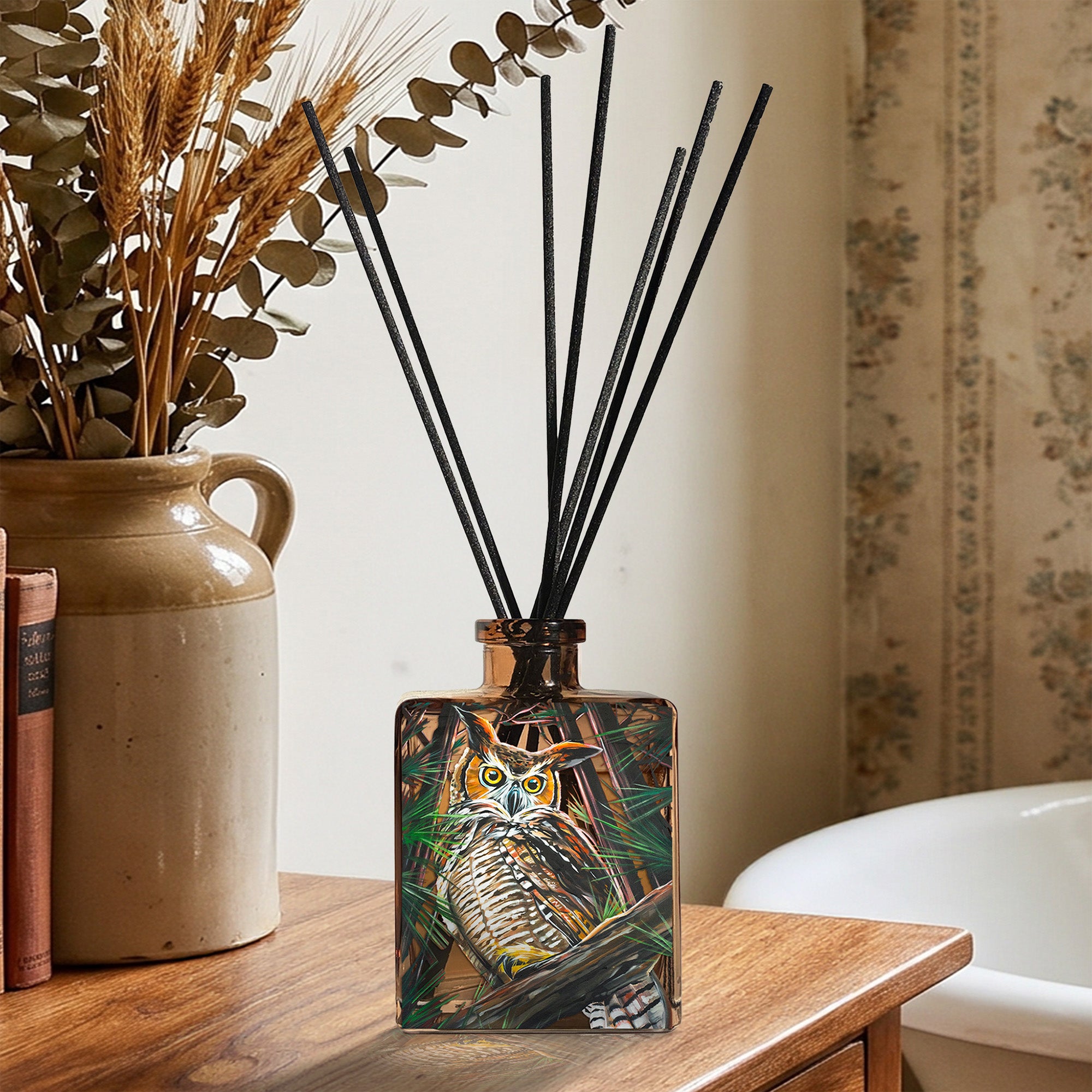 Great Horned Owl - Sandalwood and Orange Blossom 5oz Oil Reed Diffuser - Todd Laslo Collection