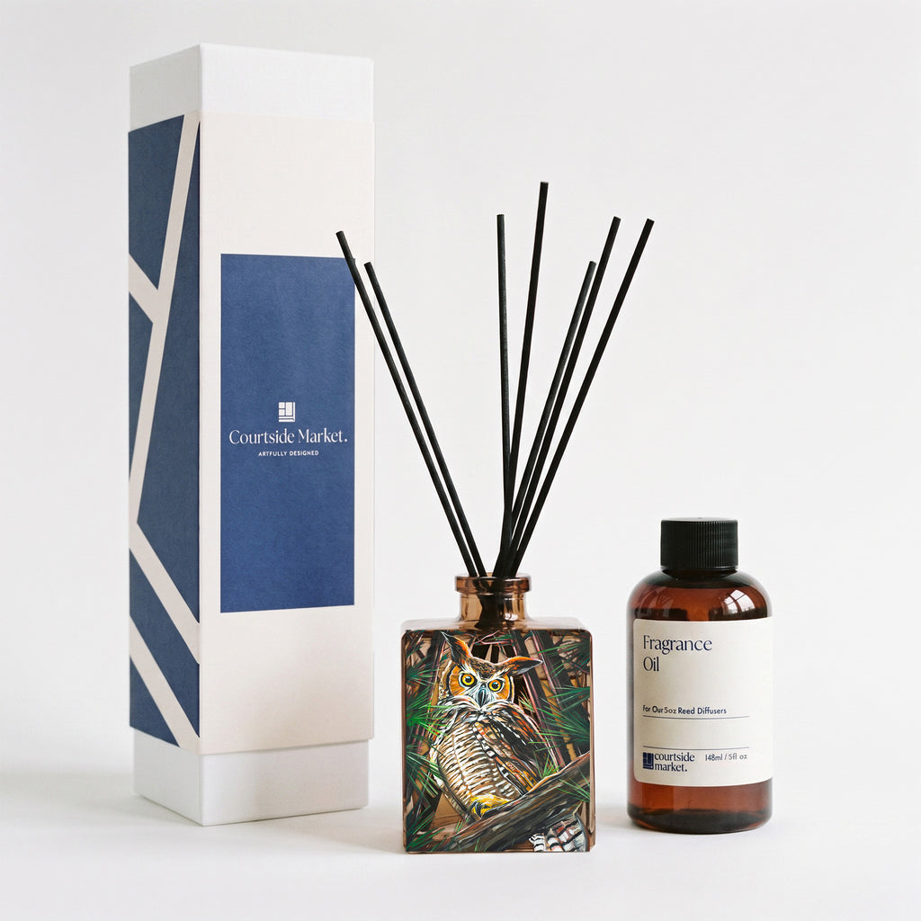 Great Horned Owl - Sandalwood and Orange Blossom 5oz Oil Reed Diffuser - Todd Laslo Collection