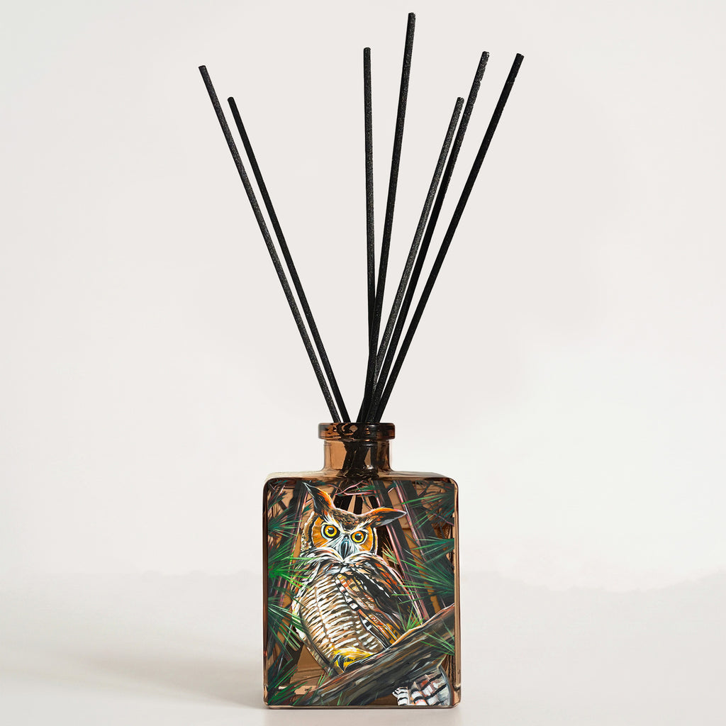 Great Horned Owl - Sandalwood and Orange Blossom 5oz Oil Reed Diffuser - Todd Laslo Collection